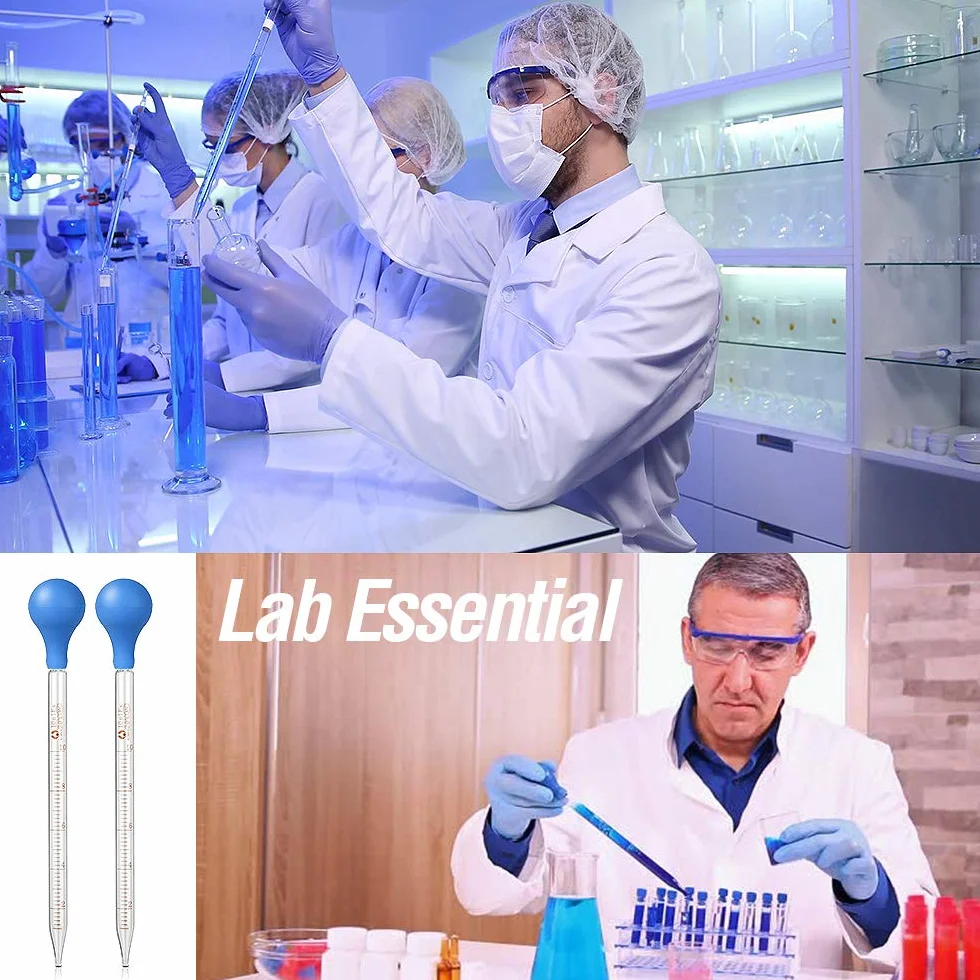 Szklana pipetka, kropla 10 ml, pipeta kropelowa, pipeta z gumową piłką do pipetowania x 2 + szczotka do czyszczenia x 1