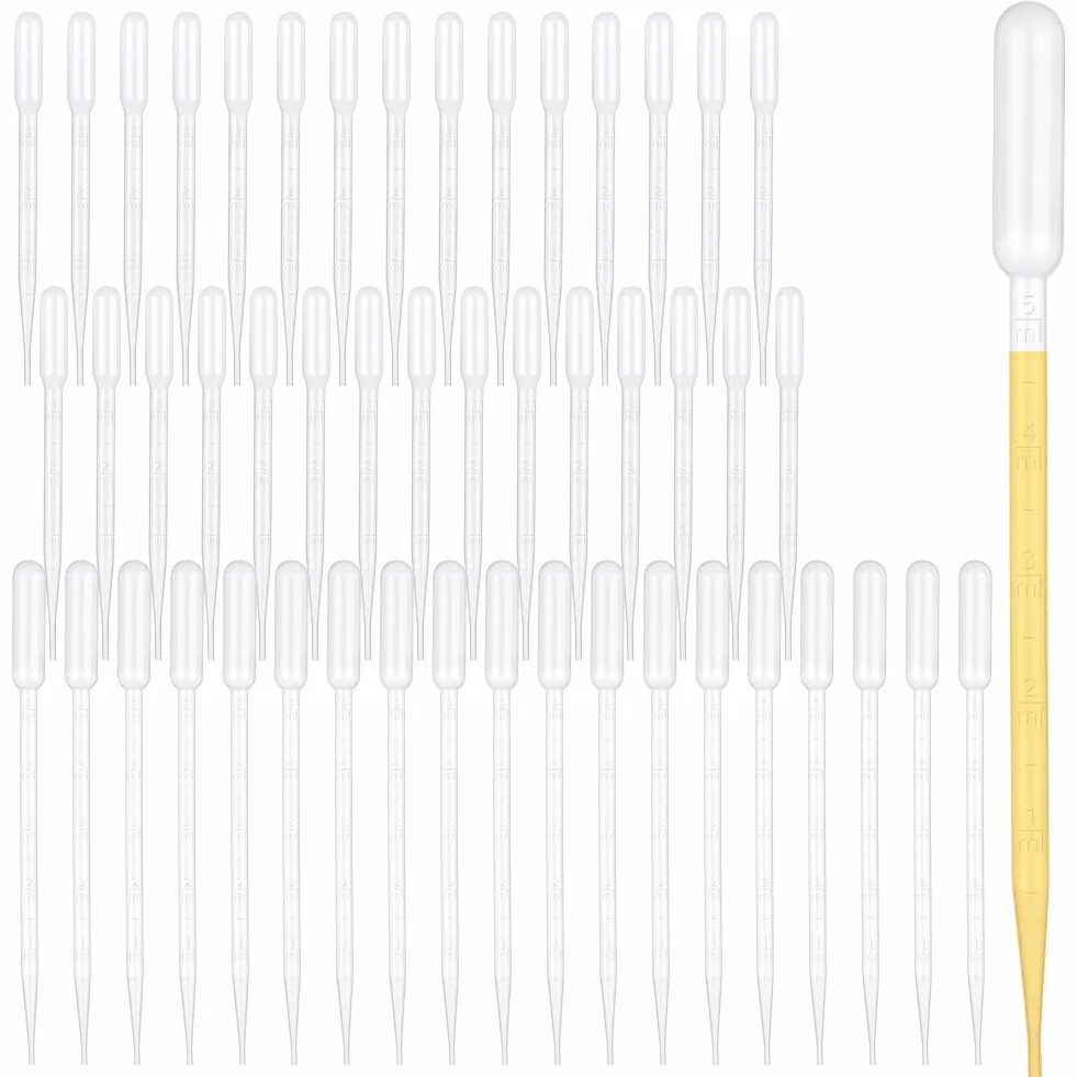 Plastikowe pipety transferowe, 50 sztuk, przezroczyste pipety z podziałką, jednorazowe pipety transferowe, do laboratorium, majsterkowania, perfum i użytku domowego (3 ml, 5 ml)