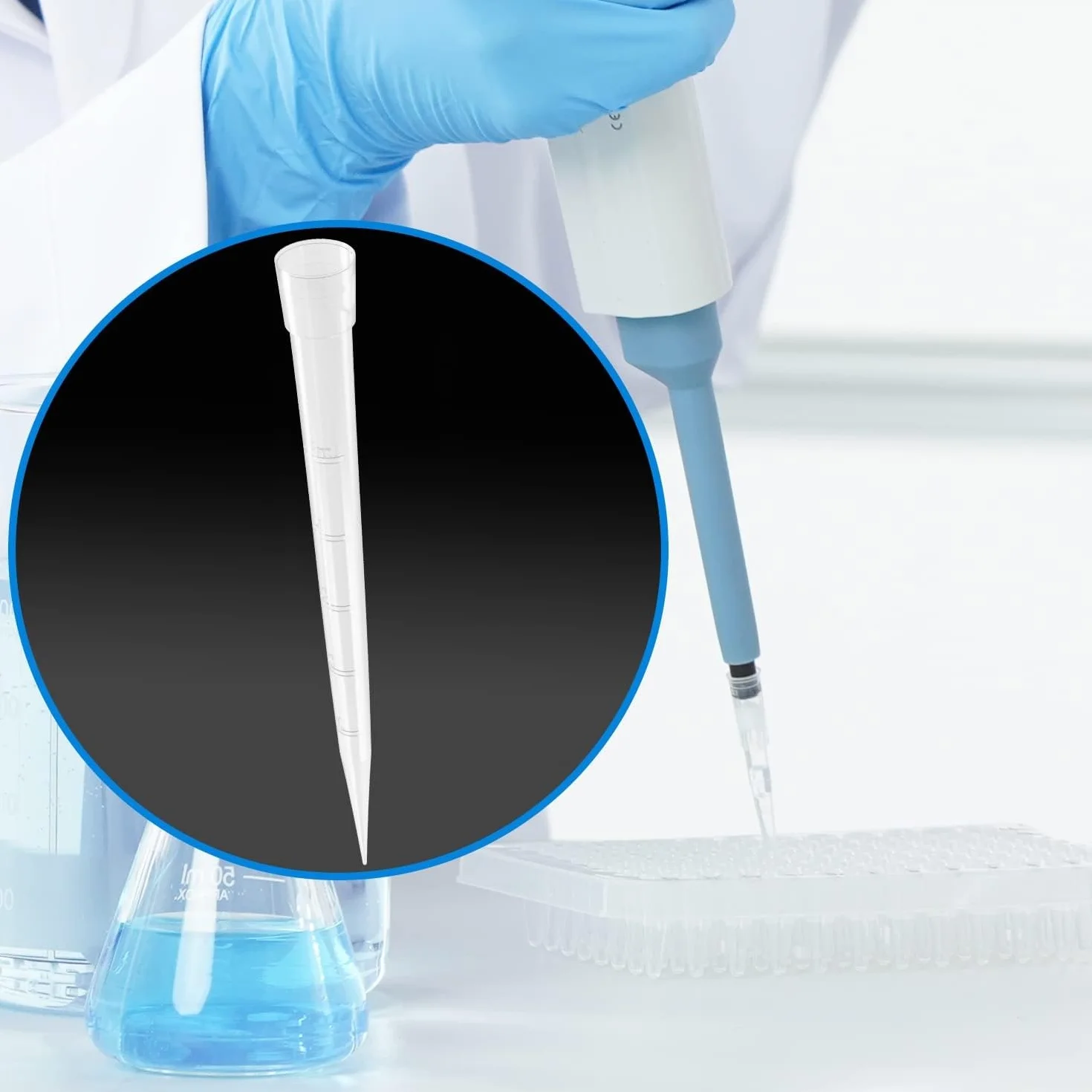 HUAZIZ 100 szt. Przezroczyste końcówki do pipet 5000 UL/5 ml Uniwersalne plastikowe końcówki do pipet w płynie do autoklawowalnego Polipropylen (PP)