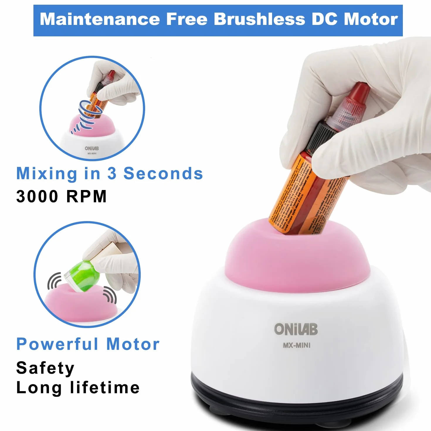 ONiLAB Mini Vortex mikser z funkcją dotykową, mieszanie laboratoryjne, lakier do paznokci, tusz do tatuażu, mieszanie kleju do rzęs i farb akrylowych, laboratoryjny vortexer do probówek wirówkowych i