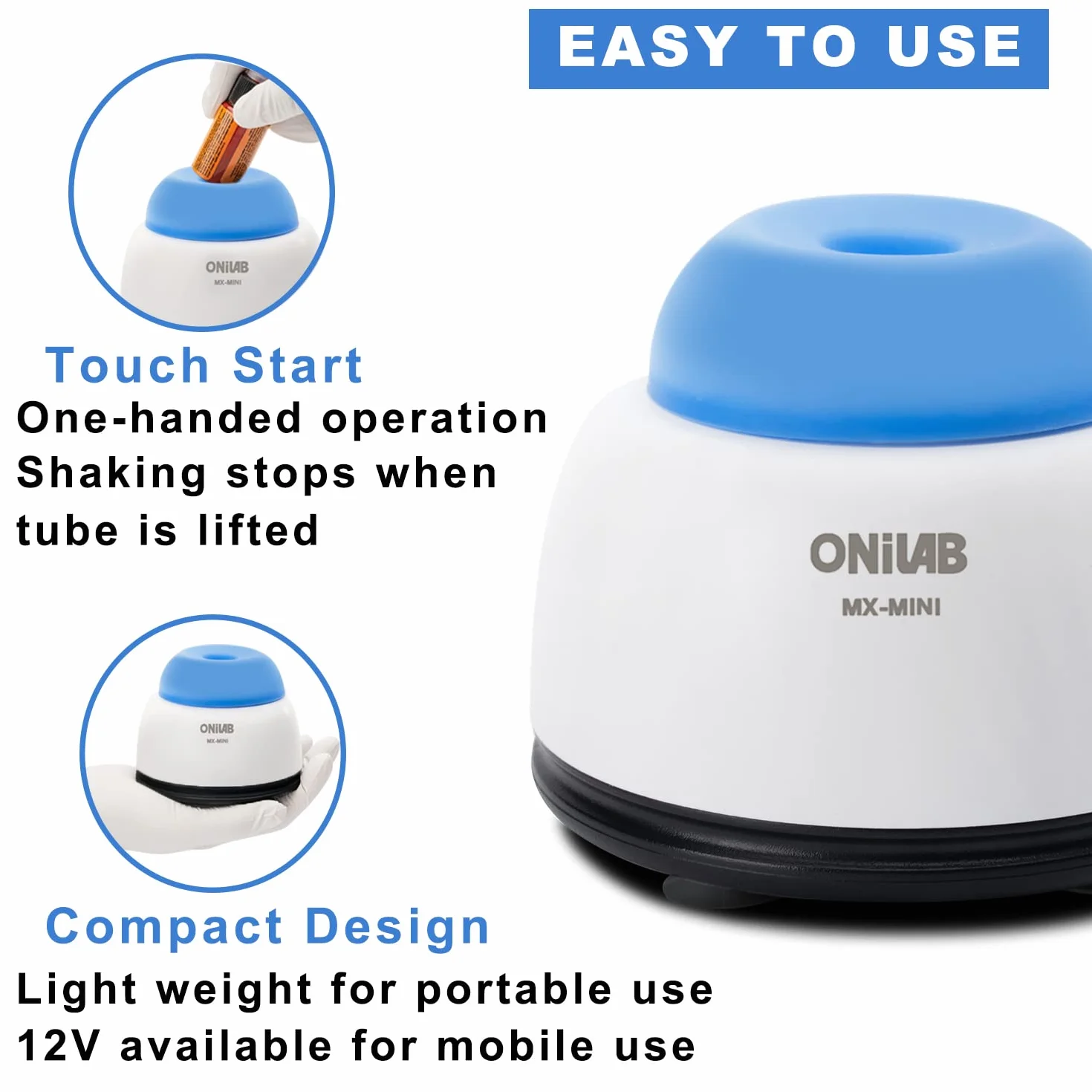 ONiLAB Mini Vortex mikser z funkcją dotykową, mieszanie laboratoryjne, lakier do paznokci, tusz do tatuażu, klej do rzęs i farby akrylowe, laboratoryjny vortexer do probówek wirówkowych i probówek