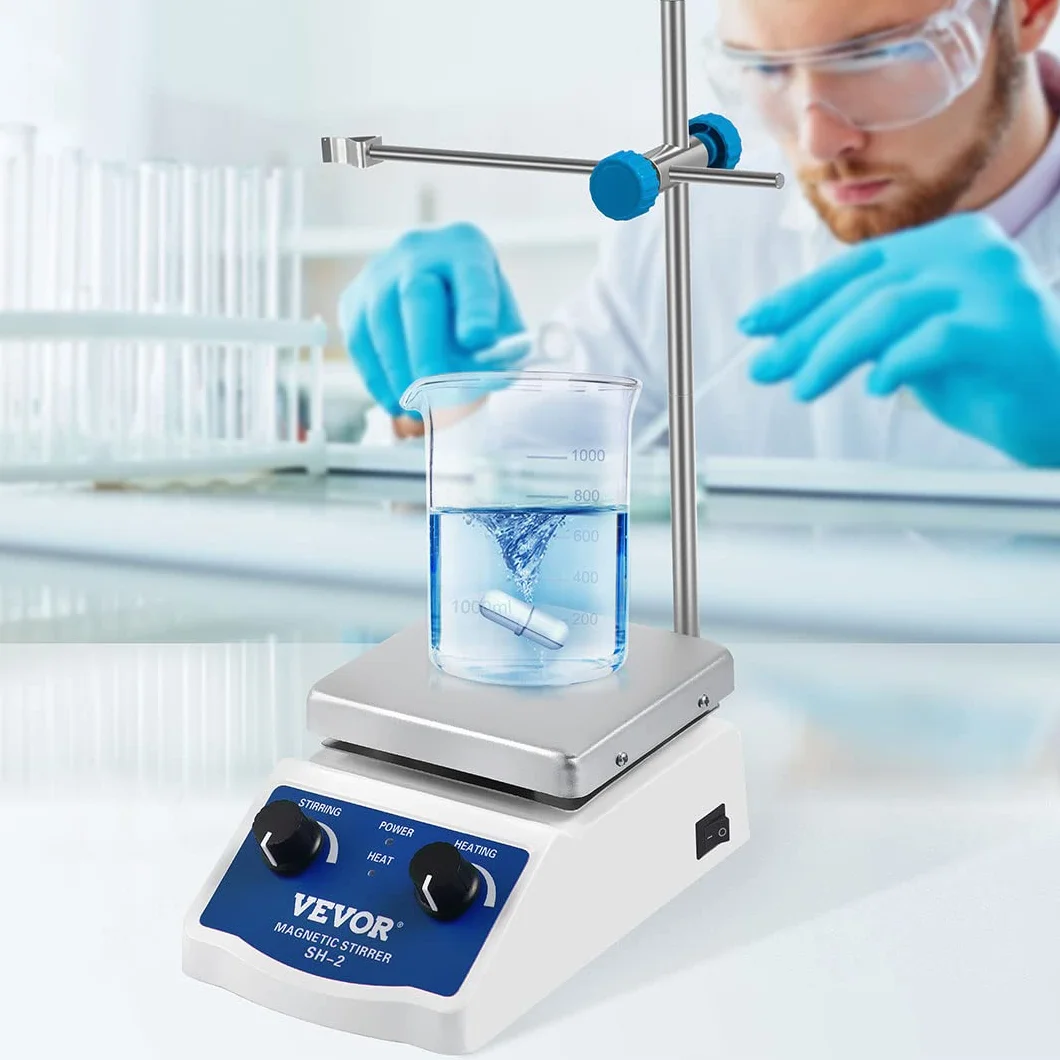 VEVOR Laboratorium Mieszadło magnetyczne SH-2 220V, mieszadło magnetyczne 2000 ml, z trzpieniem do płyty grzewczej 12x12cm i uchwytem