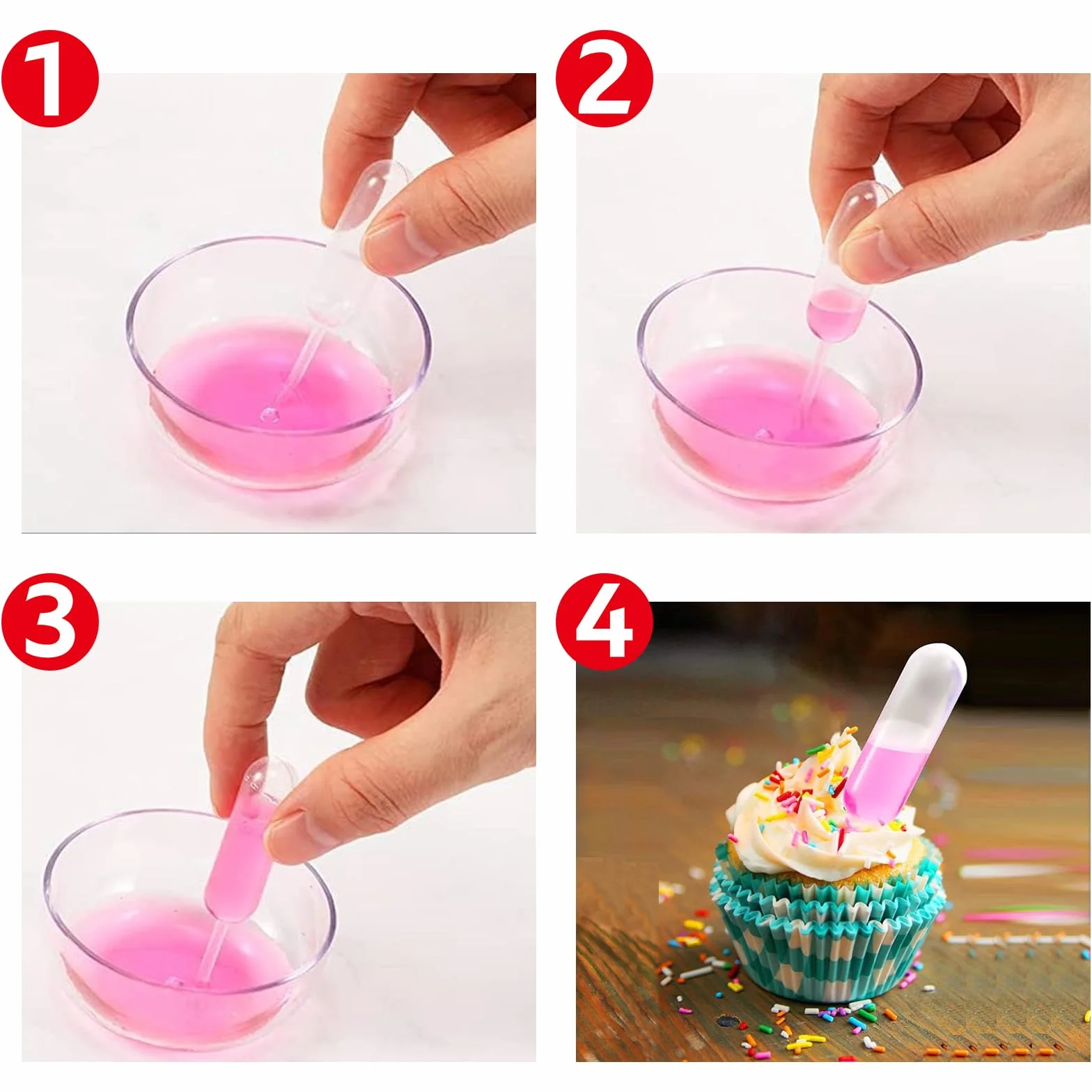 Plastikowe pipety w kształcie serca i długie paski, 4 ml, pipeta kuchenna, pipeta spożywcza, pipeta z kroplą, pipeta do ciastek, do dekoracji czekoladek, babeczek