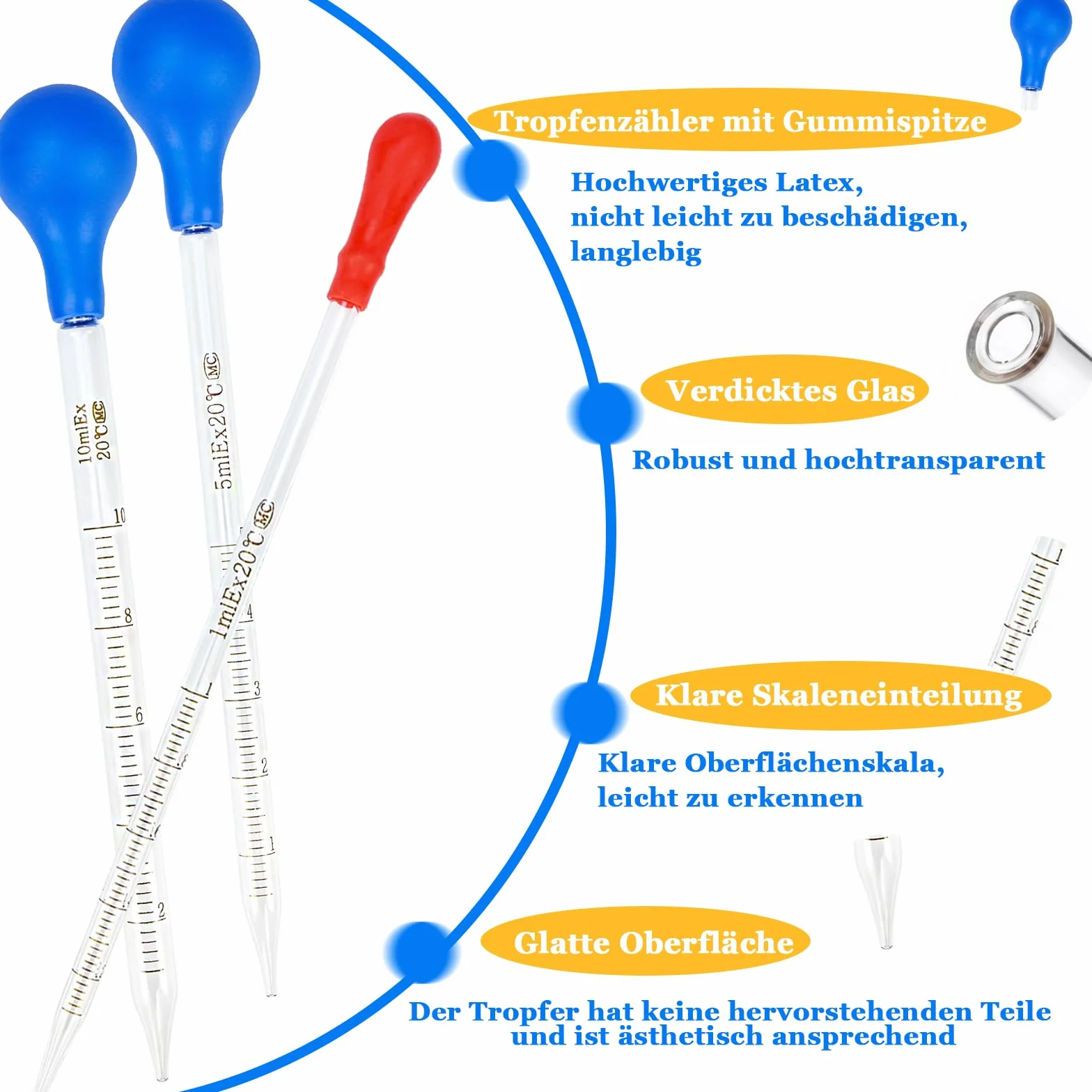 4 szklane pipety, 1 ml/5 ml/10 ml, z gumową kulką pipety ze szczotkami, długa pipeta do pipety, duża, pipeta do pomiarów, do laboratorium, szkoły, badań żywnościowych