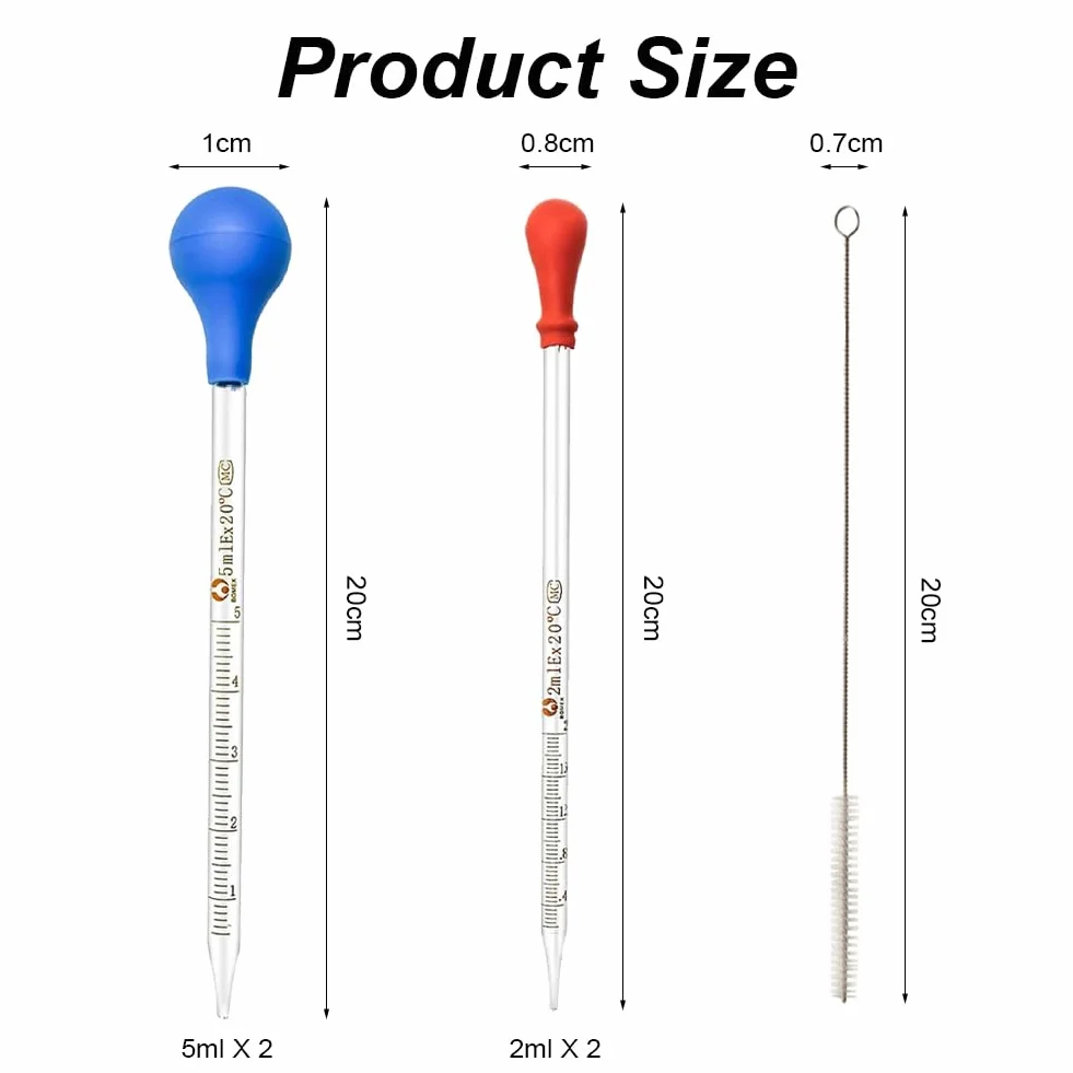 Pipety Szklane,Pipety Z Zakraplaczem,Pipeta Szklana,4 Pipety Miarowe, Pipeta 5ml,2ml, Pipeta Pomiarowa Ze Szczotkami, Pipetami, Pipetami Kroplowymi, Do Laboratorium, żYwnośCi, Badań, Medycyny, SzkołY