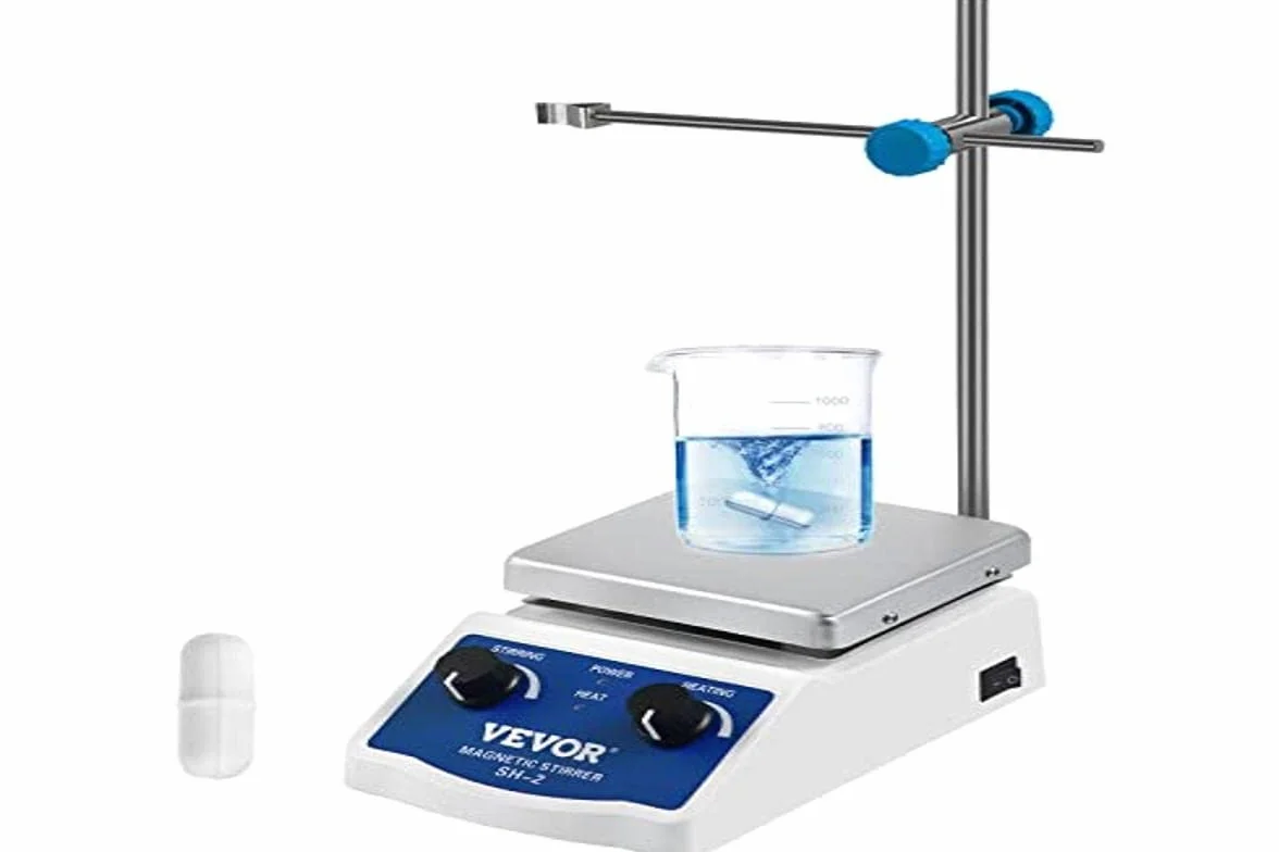 VEVOR Magnetyczny mieszadło SH-2, 100-2000 obr./min Mikser magnetyczny z płytą grzejną, regulowaną prędkością i temperaturą, do laboratorium, mieszadła i wspornika w zestawie