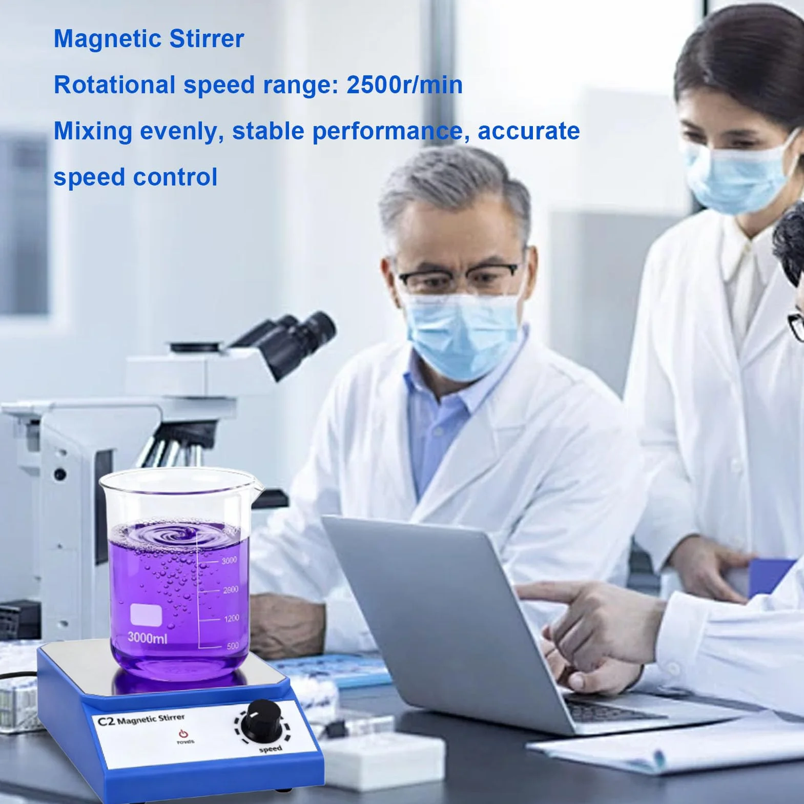 GOWENIC Laboratoryjne Mieszadło Magnetyczne, Elektryczny Mikser Magnetyczny 2500PRM z Mieszadłem, Maksymalna pojemność Mieszania 2000ml, do Laboratorium i Domowego Piwa (Wtyczka UE 100-240 V)