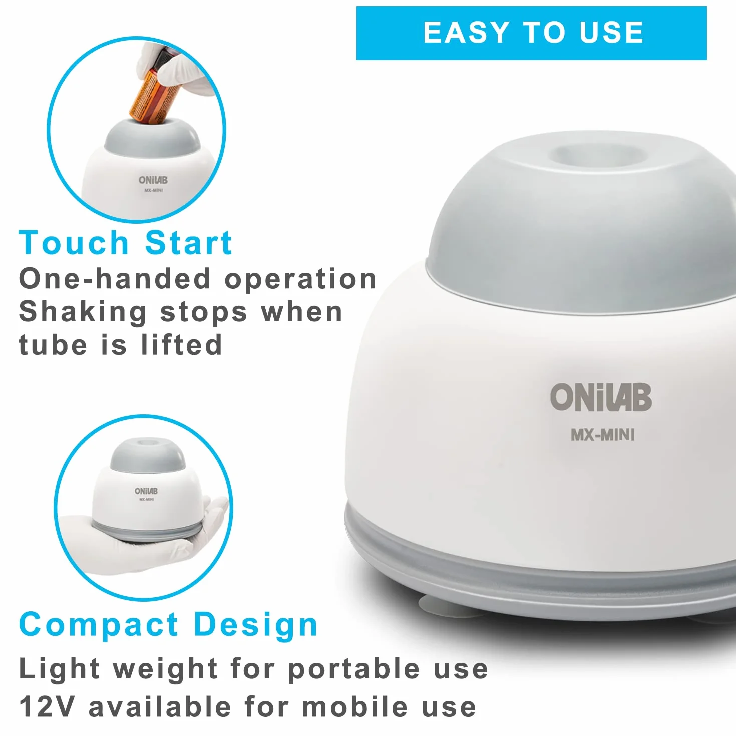ONiLAB Mini Vortex Mixer z funkcją dotykową, mieszanie w laboratorium, lakier do paznokci, klej do rzęs i farby akrylowe, wirówka laboratoryjna do probówek, w zestawie 120 sztuk kul mieszających ze