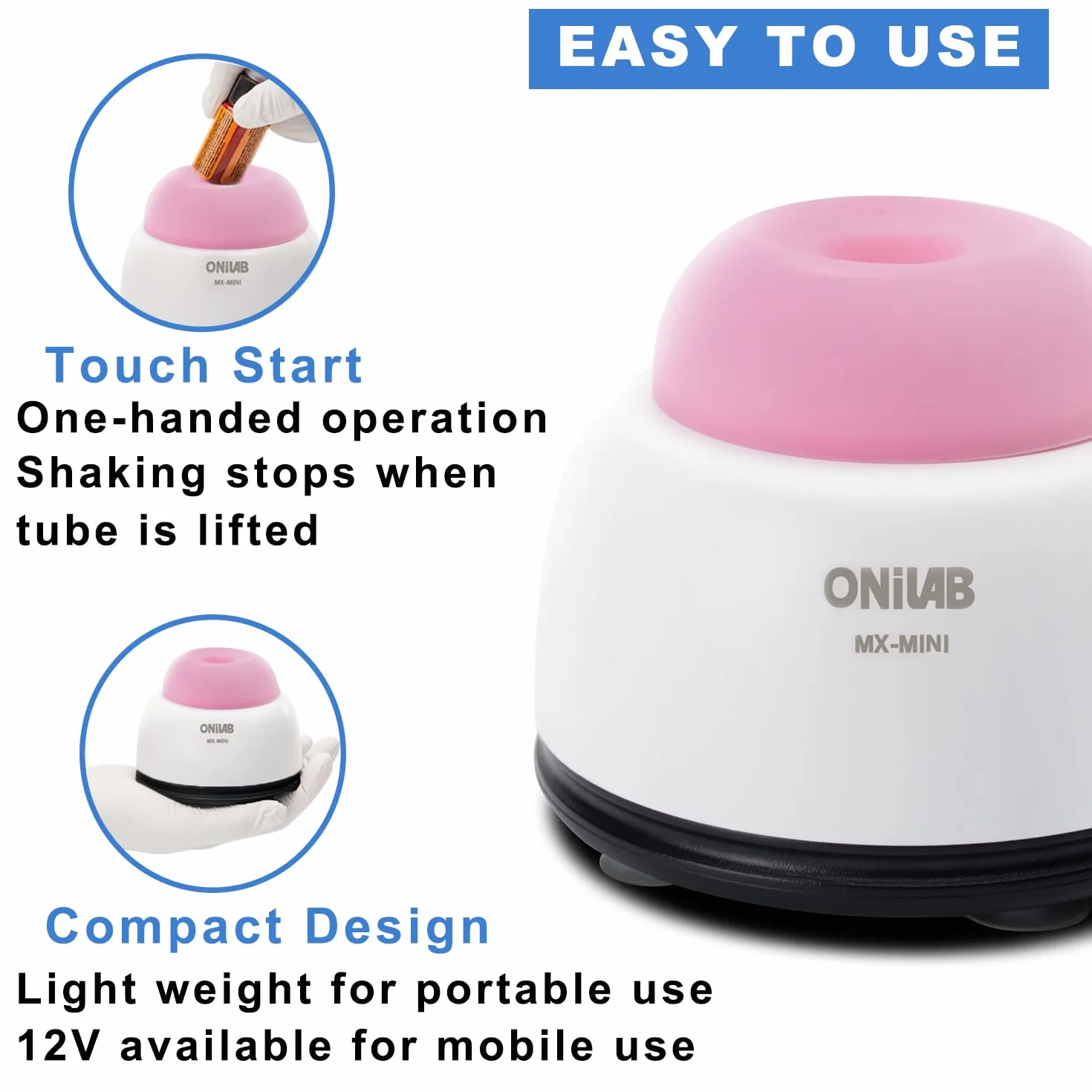 ONiLAB Mini Vortex mikser z funkcją dotykową, mieszanie laboratoryjne, lakier do paznokci, tusz do tatuażu, mieszanie kleju do rzęs i farb akrylowych, laboratoryjny vortexer do probówek wirówkowych i