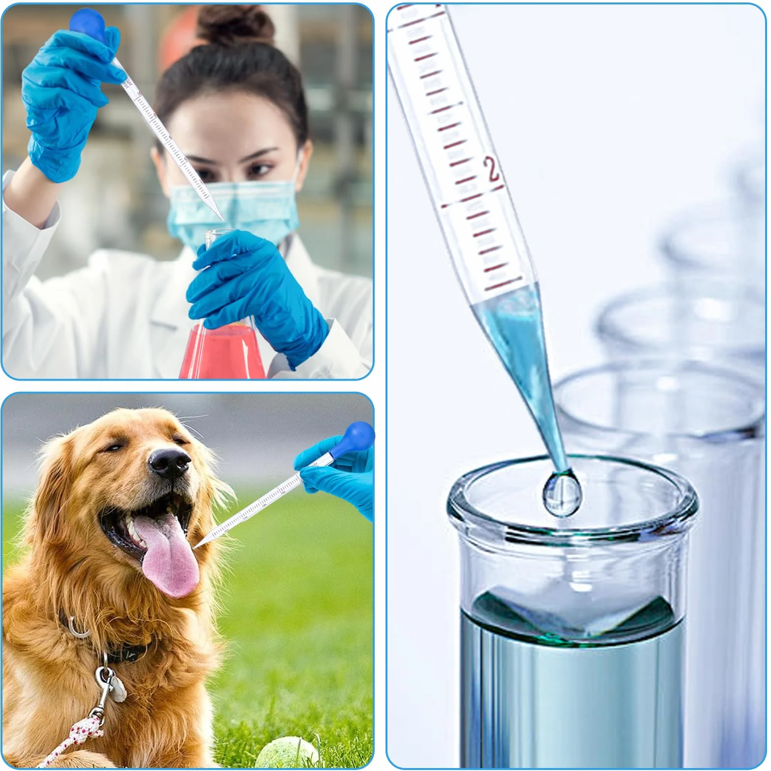 4 pipety 10 ml, pipeta szklana, pipeta szklana z 4 szczotkami do czyszczenia, kroplomierzem, pipetą do pomiaru, pipetą do laboratorium, szkoły, badań, żywności i medycyny