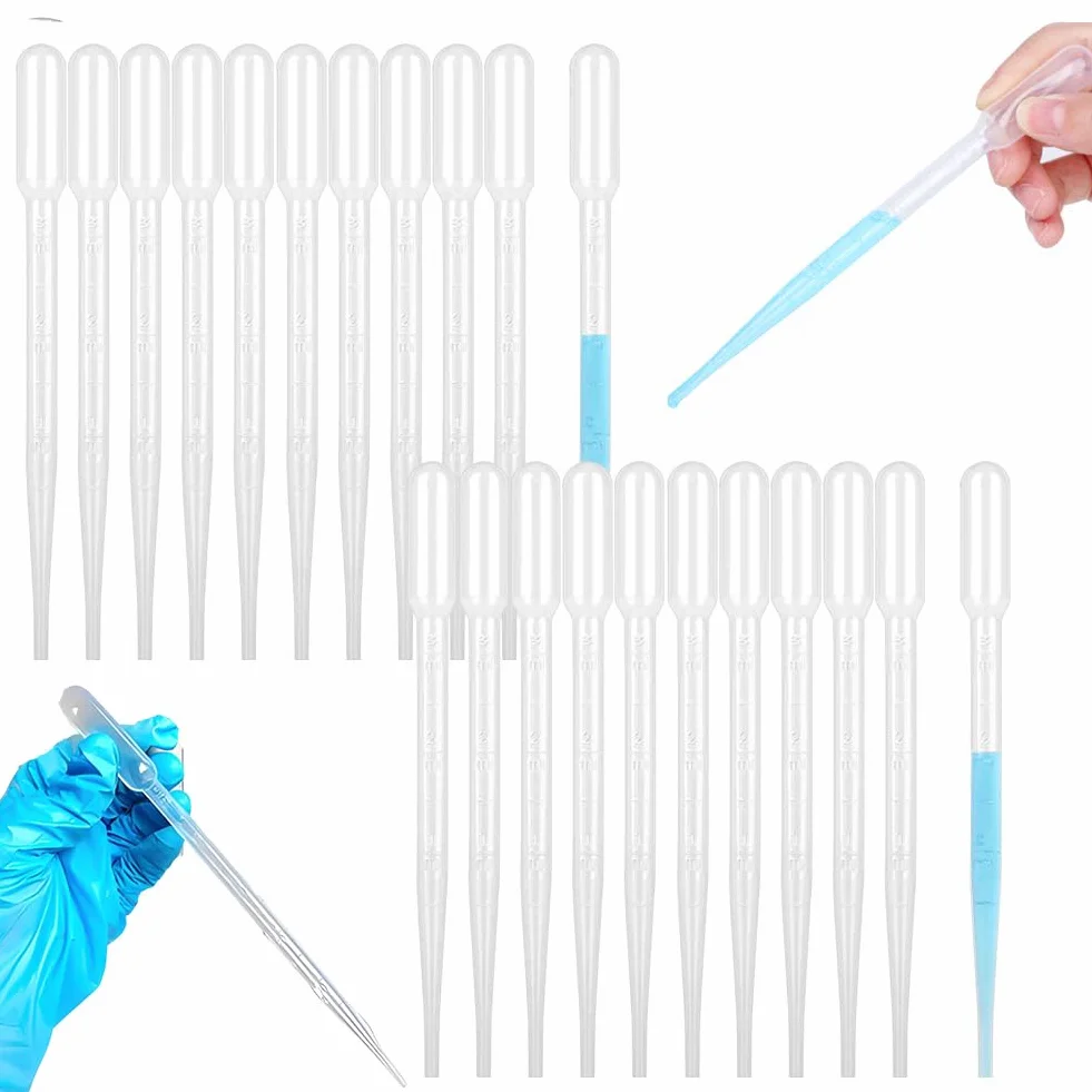 20 sztuk pipet, 3ml plastikowe pipety transferowe jednorazowe ze skalą, pipety dozujące, do prób laboratoryjnych, eksperymentów w klasie, perfum, olejków eterycznych