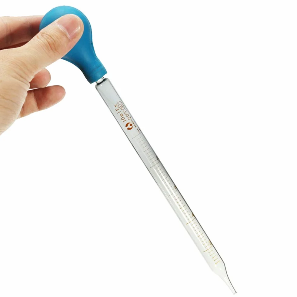 Szklana pipetka, kropla 10 ml, pipeta kropelowa, pipeta z gumową piłką do pipetowania x 2 + szczotka do czyszczenia x 1