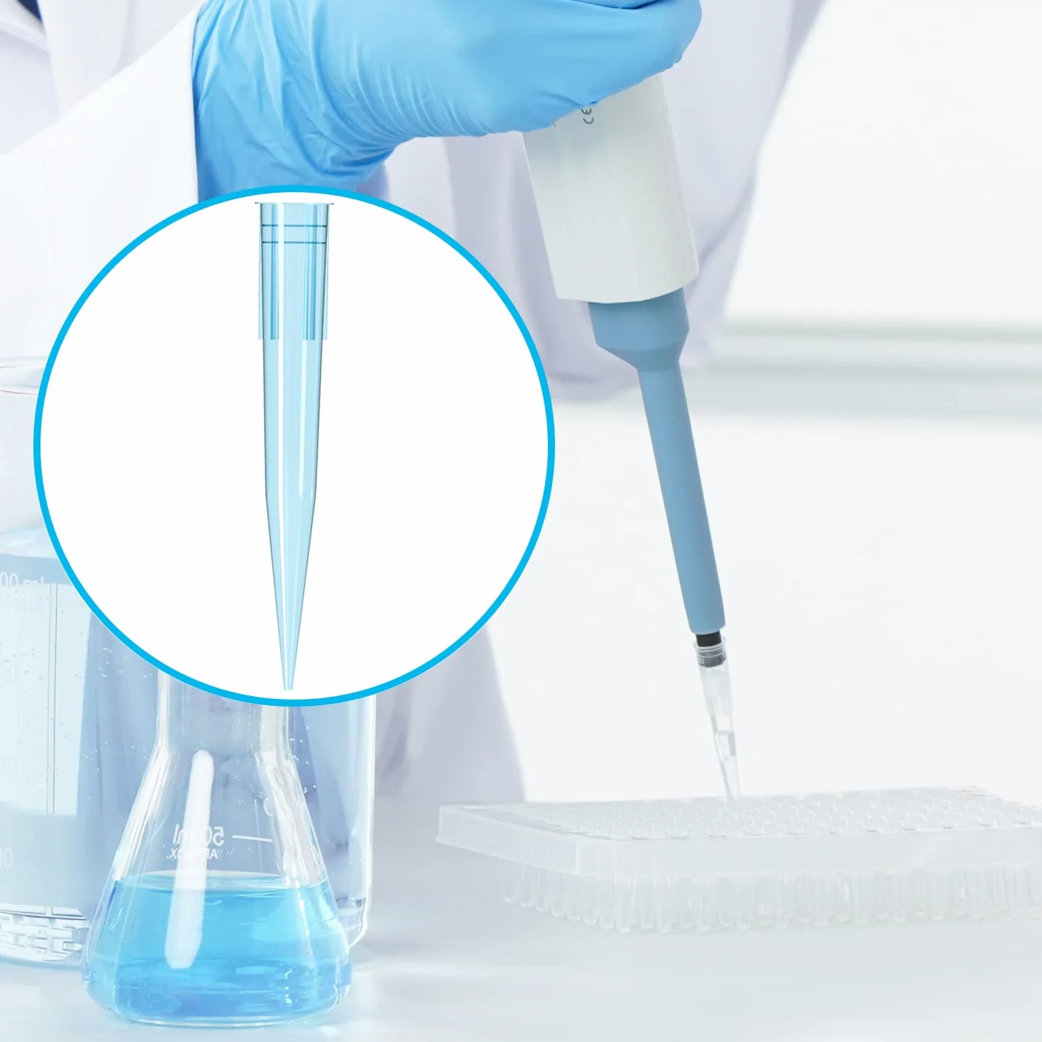 ONiLAB końcówki pipetowe 1000 UL/1mL 500 PCS Clear Blue Laboratory Uniwersalne końcówki pipetowe z tworzyw sztucznych Polipropylen (PP) Autoklawowalne