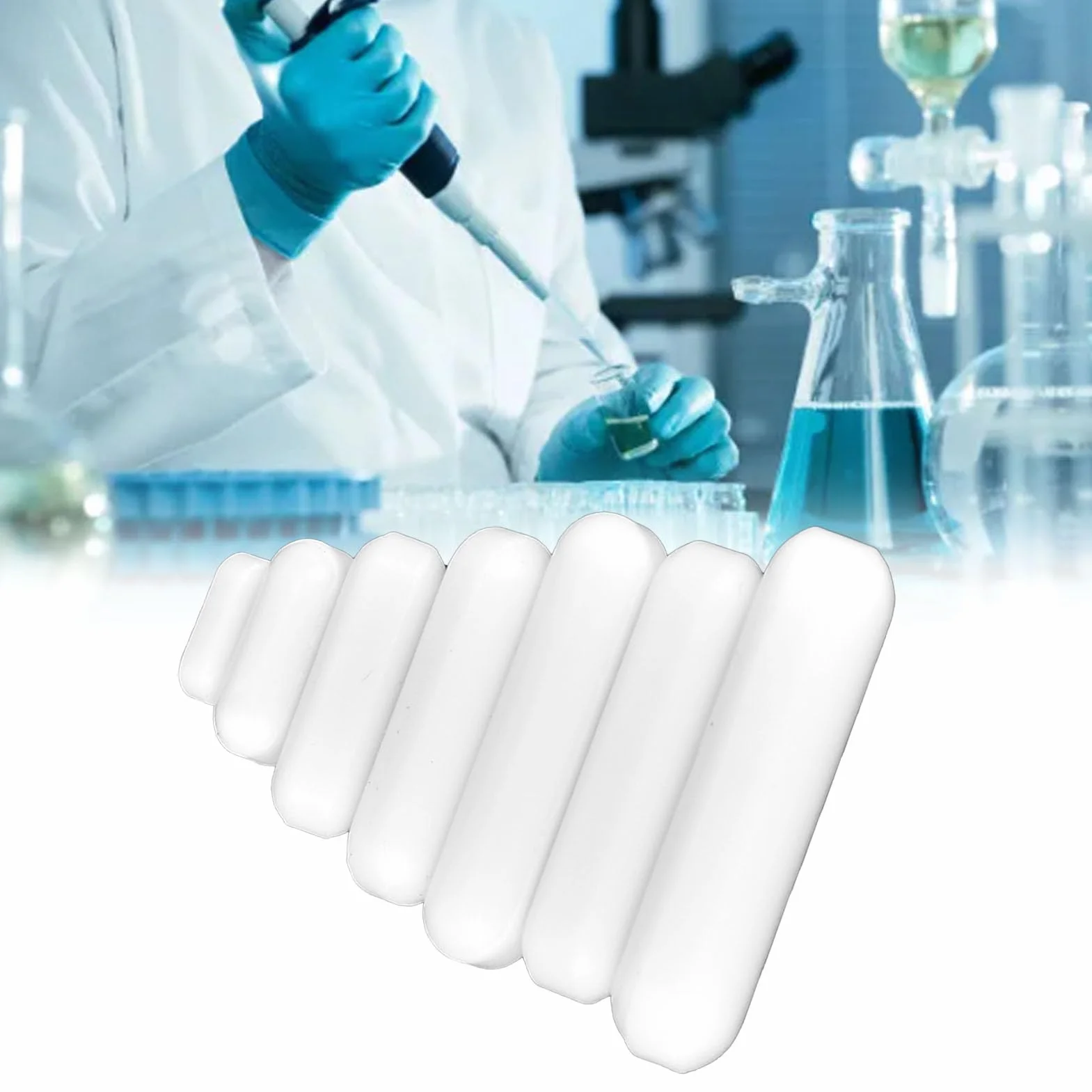 7 Sztuk Mieszadło Magnetyczne z Pokrywą PTFE, Mieszadełka Odporność na Korozję – Biały Komplet do Laboratorium Biochemicznego, Typ C