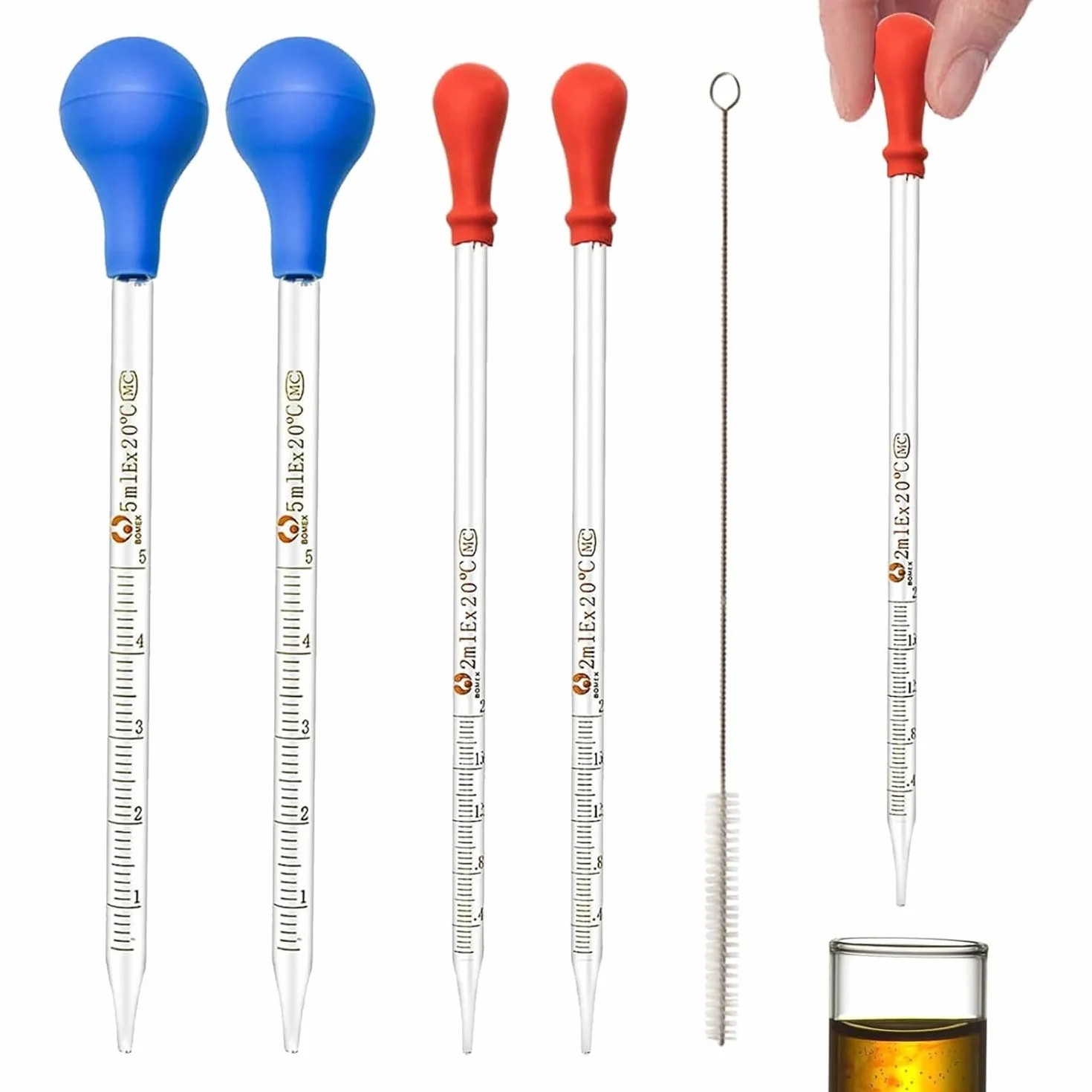 Pipety Szklane,Pipety Z Zakraplaczem,Pipeta Szklana,4 Pipety Miarowe, Pipeta 5ml,2ml, Pipeta Pomiarowa Ze Szczotkami, Pipetami, Pipetami Kroplowymi, Do Laboratorium, żYwnośCi, Badań, Medycyny, SzkołY