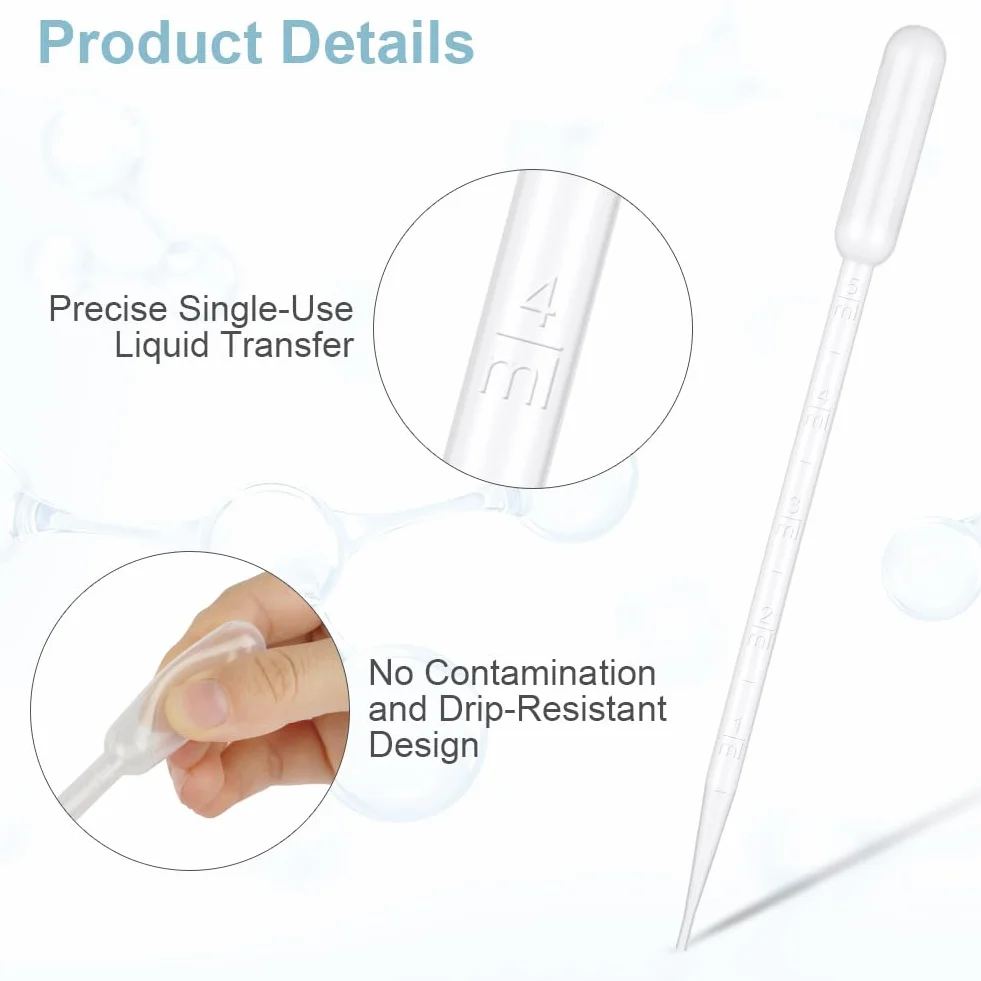 Plastikowe pipety transferowe, 50 sztuk, przezroczyste pipety z podziałką, jednorazowe pipety transferowe, do laboratorium, majsterkowania, perfum i użytku domowego (3 ml, 5 ml)