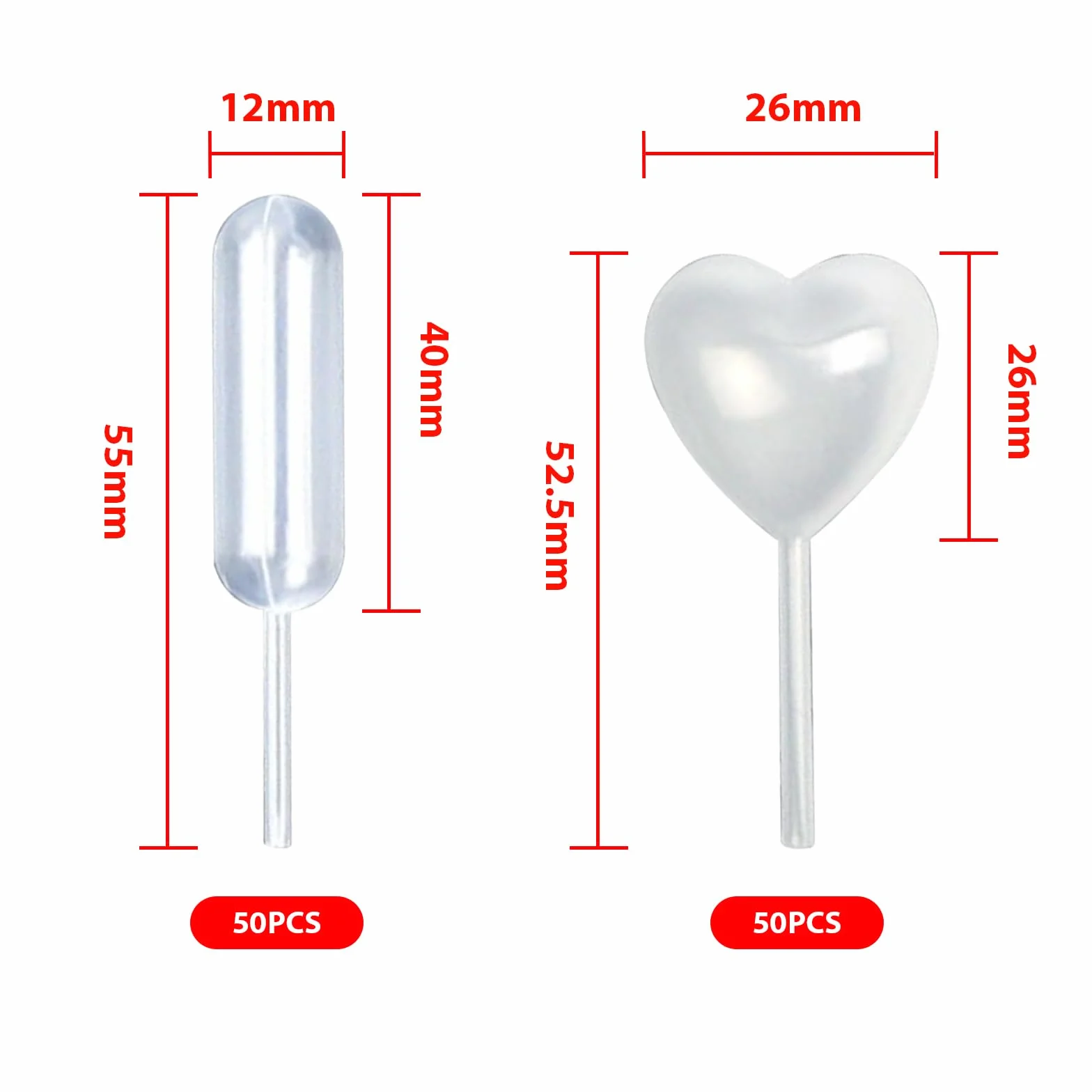 Plastikowe pipety w kształcie serca i długie paski, 4 ml, pipeta kuchenna, pipeta spożywcza, pipeta z kroplą, pipeta do ciastek, do dekoracji czekoladek, babeczek