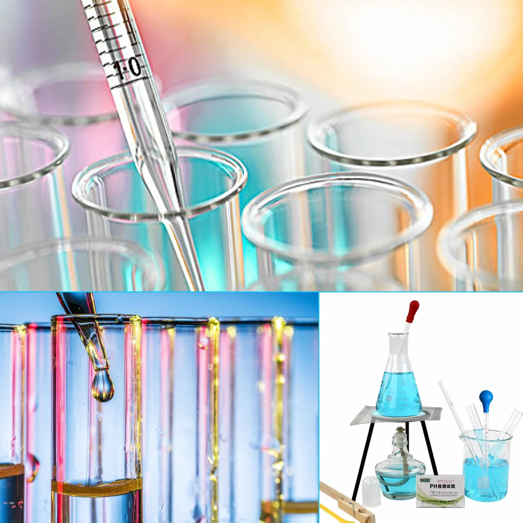 Zestaw pipety szklanej zawiera 4 pipety 10 ml, 4 gumowe przyssawki z 2 szczotkami do czyszczenia, pipety, przejrzysta skala, kroplomierzem do instytucji edukacyjnych, laboratoriów, badań