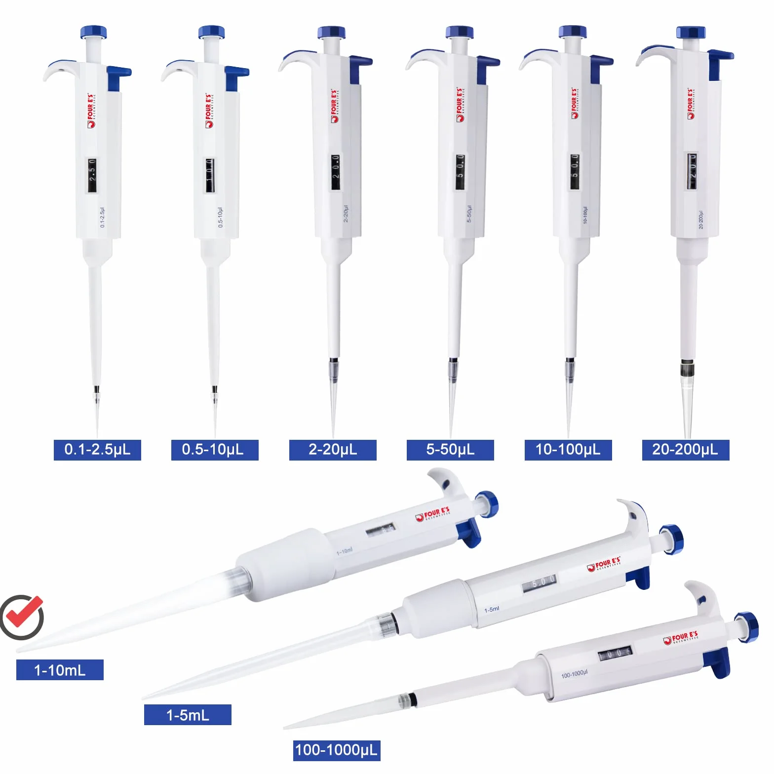 1-10ml mikropipeta pipetor pipeta laboratoryjna pipeta jednokanałowa dla laboratorium ISO8655 przyrost 100μl
