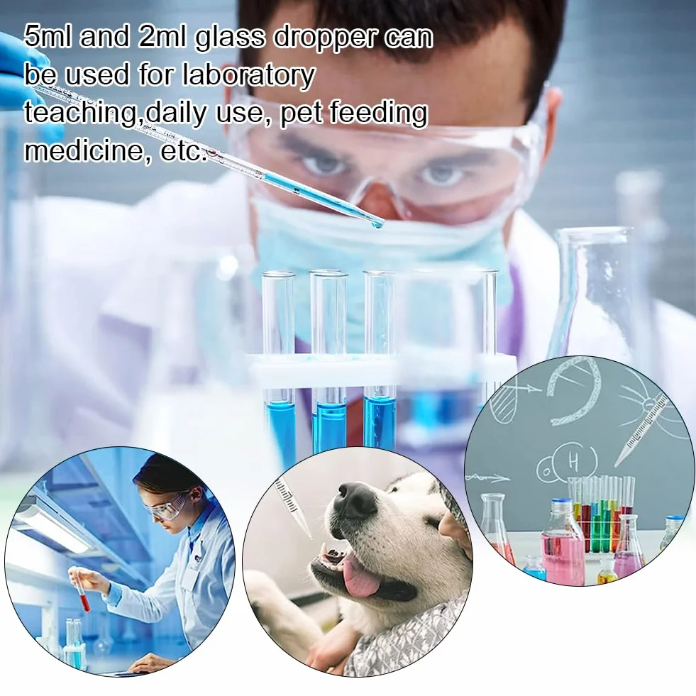 Pipety Szklane,Pipety Z Zakraplaczem,Pipeta Szklana,4 Pipety Miarowe, Pipeta 5ml,2ml, Pipeta Pomiarowa Ze Szczotkami, Pipetami, Pipetami Kroplowymi, Do Laboratorium, żYwnośCi, Badań, Medycyny, SzkołY