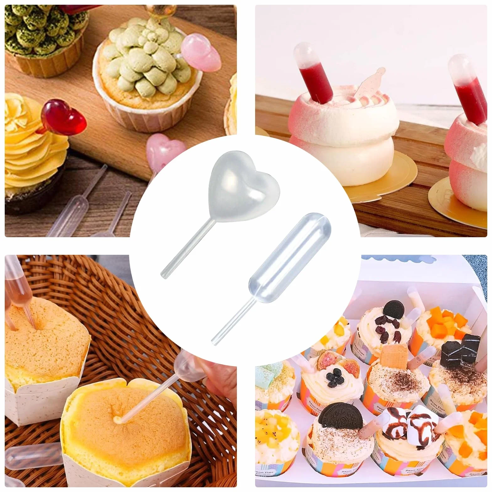 Plastikowe pipety w kształcie serca i długie paski, 4 ml, pipeta kuchenna, pipeta spożywcza, pipeta z kroplą, pipeta do ciastek, do dekoracji czekoladek, babeczek