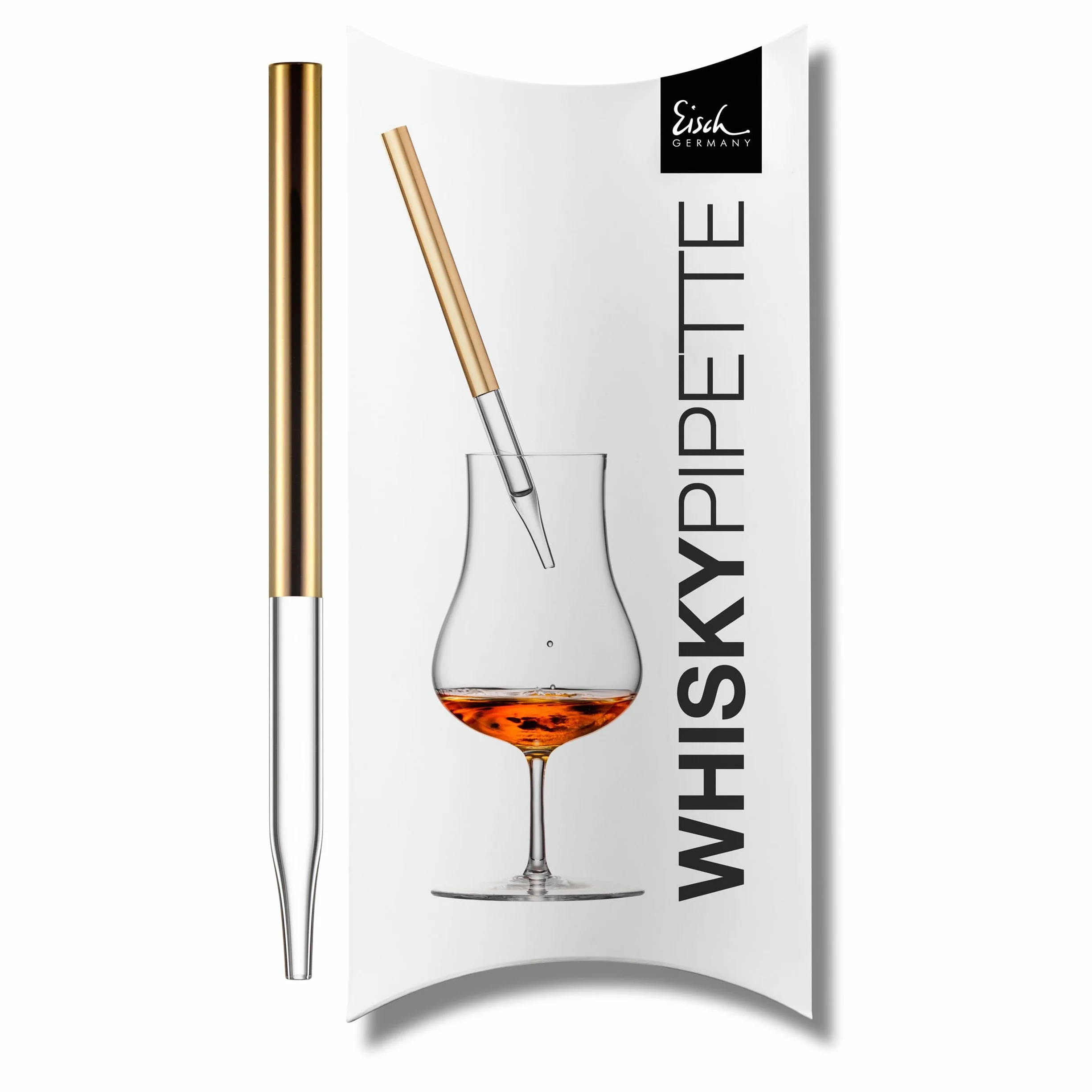 EISCH Złota pipeta do whisky – ręcznie wykonana szklana pipeta uszlachetniona prawdziwym złotem – Made in Germany