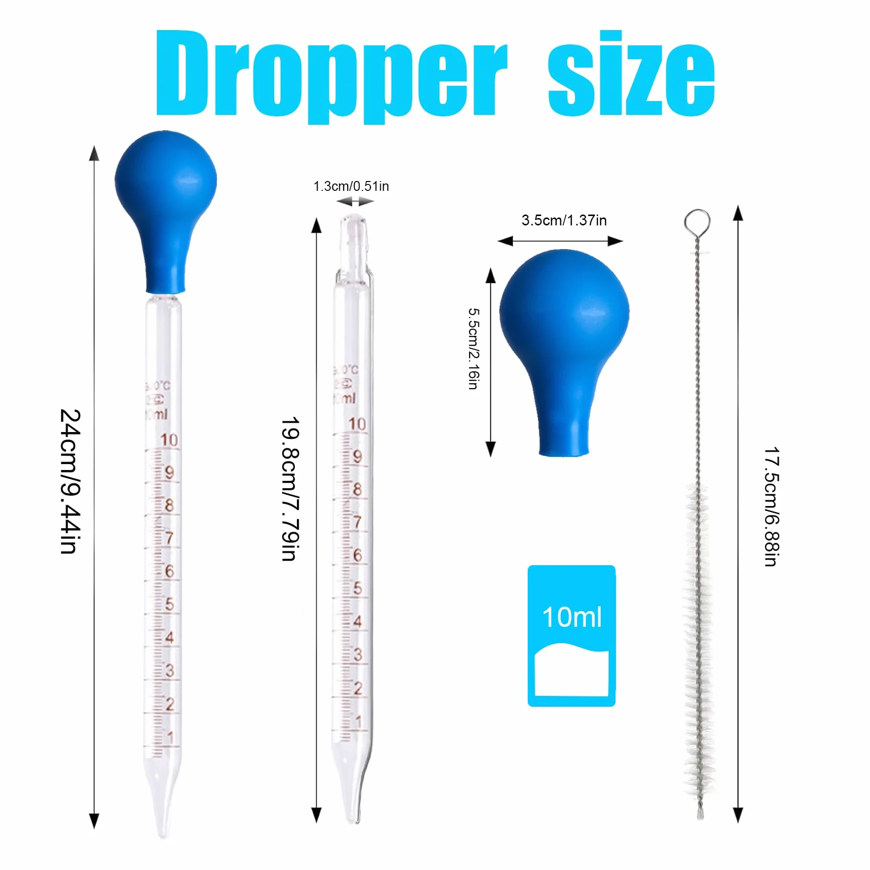 Zestaw pipety szklanej zawiera 4 pipety 10 ml, 4 gumowe przyssawki z 2 szczotkami do czyszczenia, pipety, przejrzysta skala, kroplomierzem do instytucji edukacyjnych, laboratoriów, badań