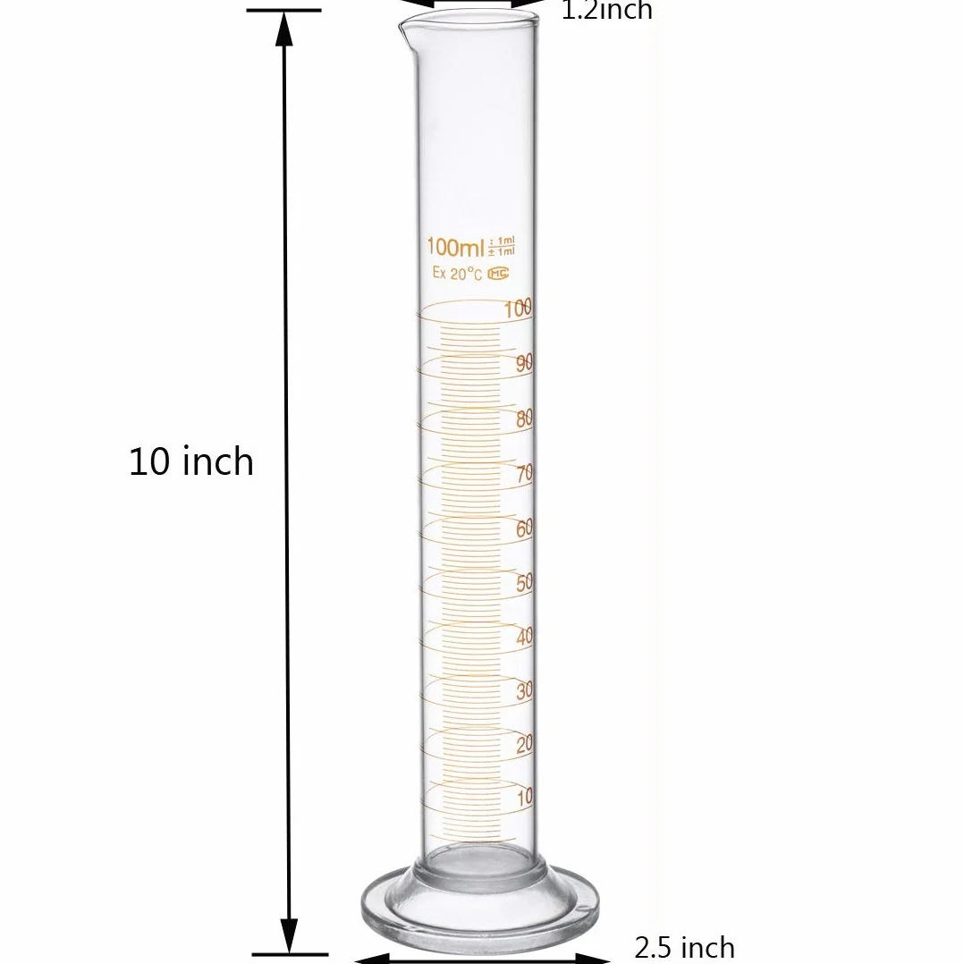 Szklany cylinder pomiarowy 100 ml i szklana pipetka, 10 ml ze szczotką do czyszczenia i szklanym prętem do laboratorium, żywności, szkoły, medycyny