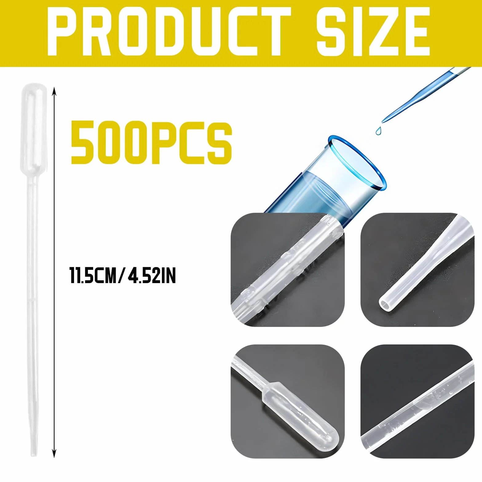 500 sztuk pipety z kroplomierzem, 0,5 ml, pipeta pomiarowa, z polietylenu, do eksperymentów, medycyny, zakraplacze z tworzywa sztucznego, ze skalą do eksperymentów laboratoryjnych, narzędzi do