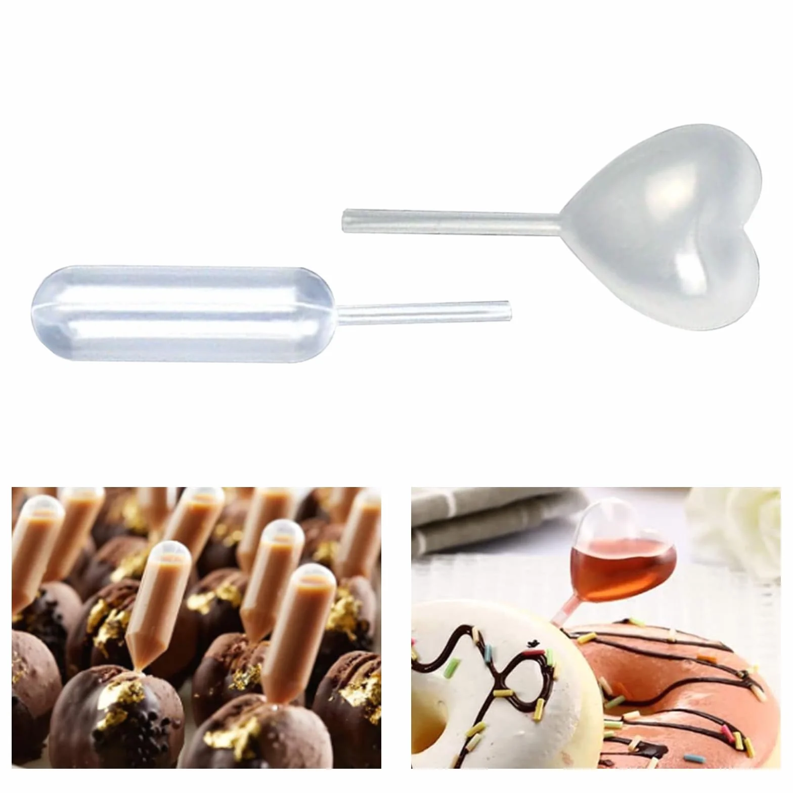 Plastikowe pipety w kształcie serca i długie paski, 4 ml, pipeta kuchenna, pipeta spożywcza, pipeta z kroplą, pipeta do ciastek, do dekoracji czekoladek, babeczek