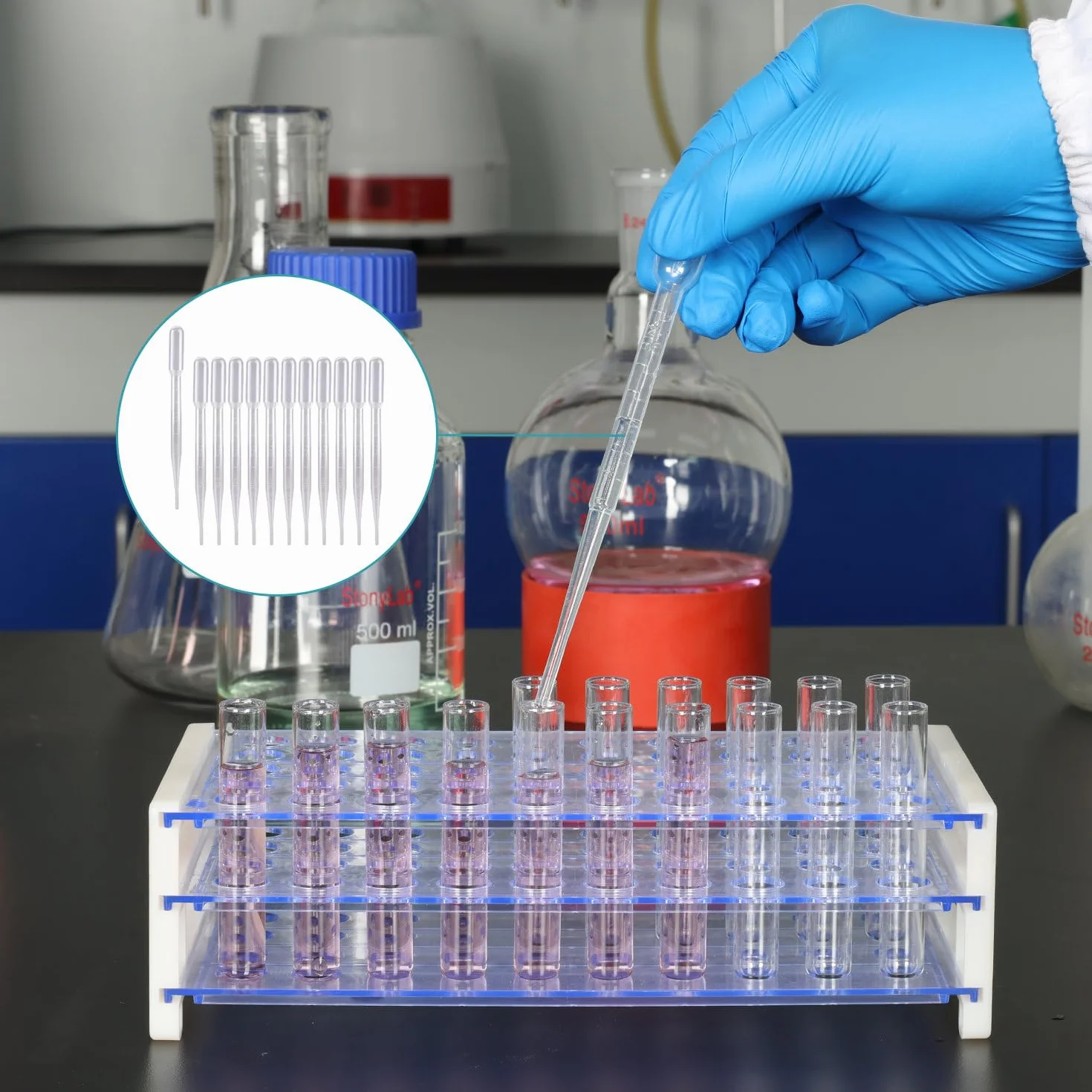stonylab Pipety z kroplomierzem 3 ml Pipette Dropper, stopniowane plastikowe pipety transferowe do olejków eterycznych, przezroczyste i jednorazowe (3 ml, 100 opakowań)