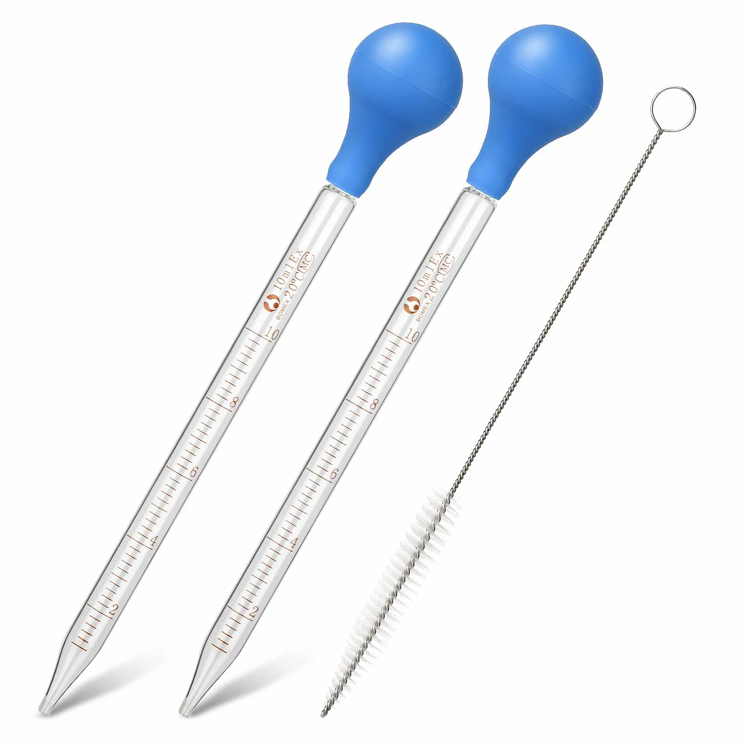 Szklana pipetka, kropla 10 ml, pipeta kropelowa, pipeta z gumową piłką do pipetowania x 2 + szczotka do czyszczenia x 1