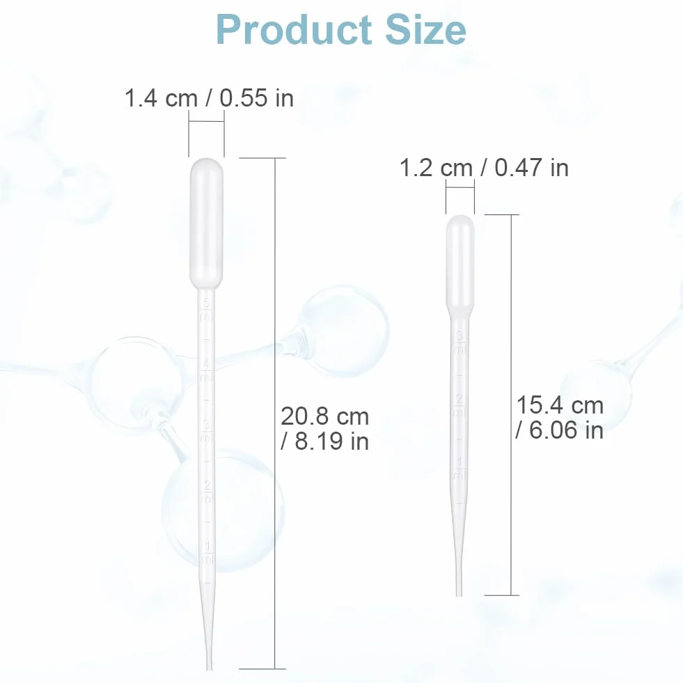Plastikowe pipety transferowe, 50 sztuk, przezroczyste pipety z podziałką, jednorazowe pipety transferowe, do laboratorium, majsterkowania, perfum i użytku domowego (3 ml, 5 ml)