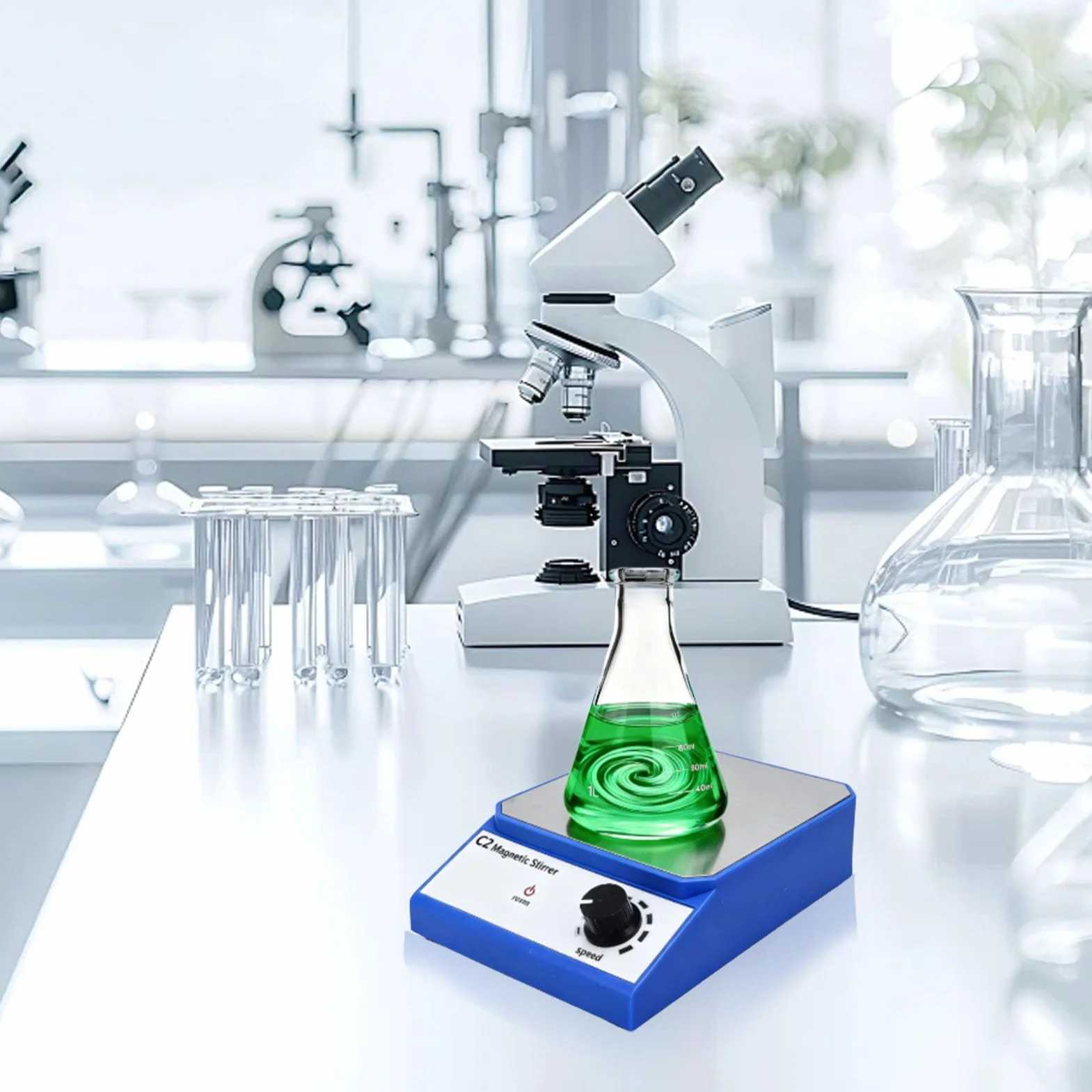 GOWENIC Laboratoryjne Mieszadło Magnetyczne, Elektryczny Mikser Magnetyczny 2500PRM z Mieszadłem, Maksymalna pojemność Mieszania 2000ml, do Laboratorium i Domowego Piwa (Wtyczka UE 100-240 V)
