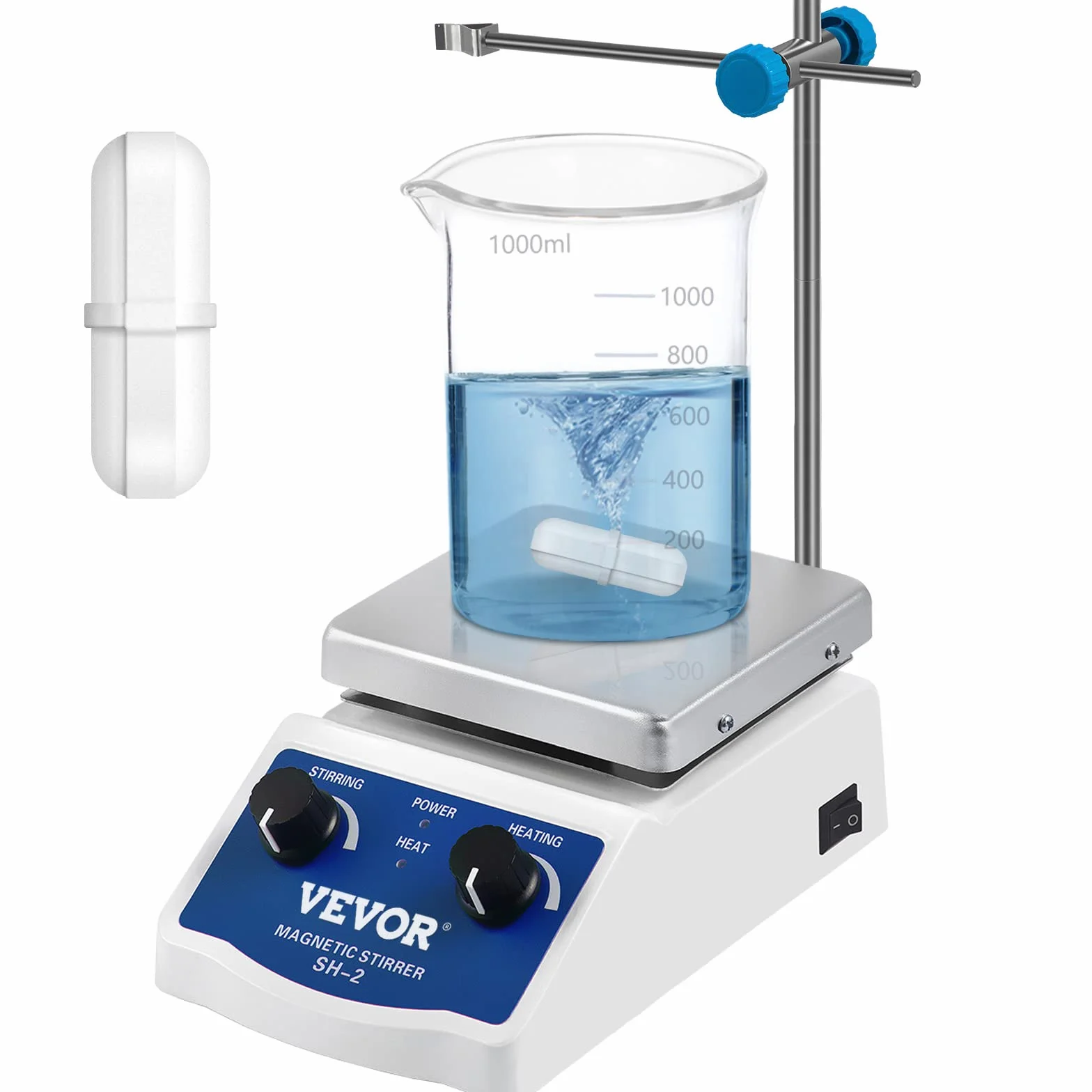 VEVOR Laboratorium Mieszadło magnetyczne SH-2 220V, mieszadło magnetyczne 2000 ml, z trzpieniem do płyty grzewczej 12x12cm i uchwytem