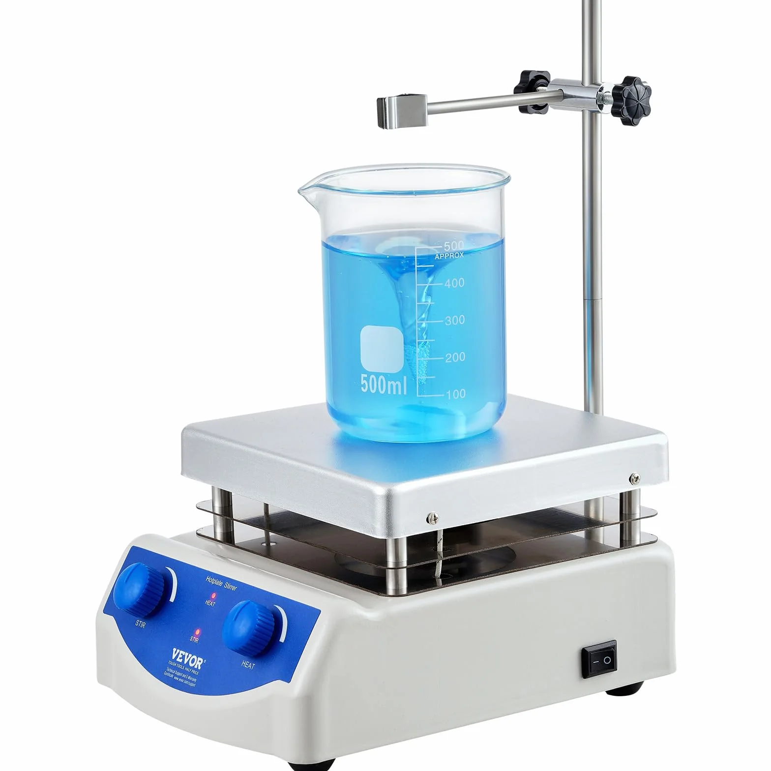 VEVOR Magnetyczna płyta grzewcza, maks. 380 °C, 0-2000 obr./min, płyta grzewcza z mieszadłem magnetycznym, mieszadło 3000 ml, stojak podporowy i mieszadło w zestawie, moc grzewcza 500 W