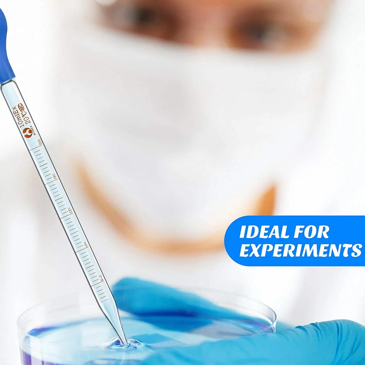 Szklany cylinder pomiarowy 100 ml i szklana pipetka, 10 ml ze szczotką do czyszczenia i szklanym prętem do laboratorium, żywności, szkoły, medycyny