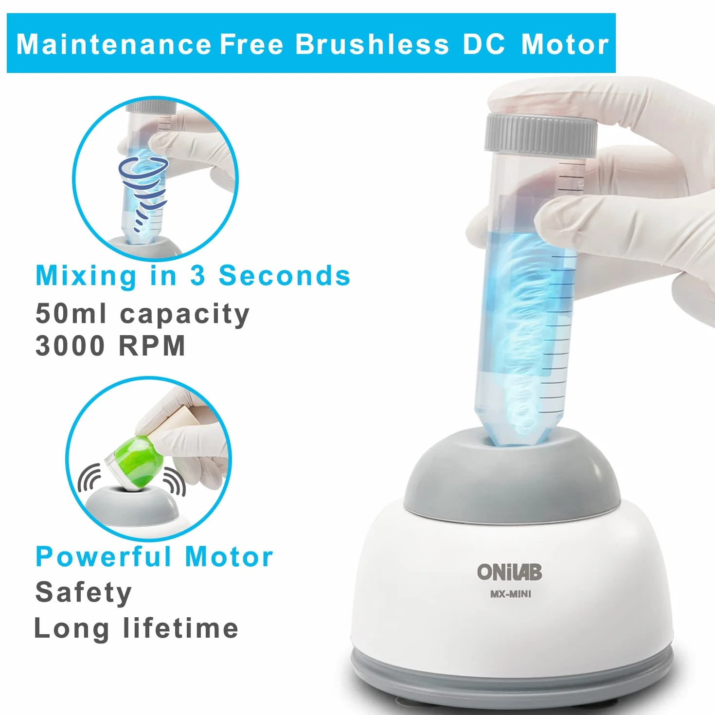ONiLAB Mini Vortex Mixer z funkcją dotykową, mieszanie w laboratorium, lakier do paznokci, klej do rzęs i farby akrylowe, wirówka laboratoryjna do probówek, w zestawie 120 sztuk kul mieszających ze
