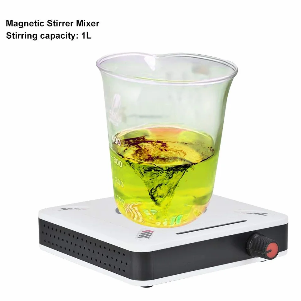 Mikser magnetyczny, mini plastik Hj-1S, przenośna płyta grzewcza o niskim poziomie hałasu 25 W, maksymalna pojemność mieszania:1000 ml, 2400 obr/min, regulowana prędkość (wtyczka UE)