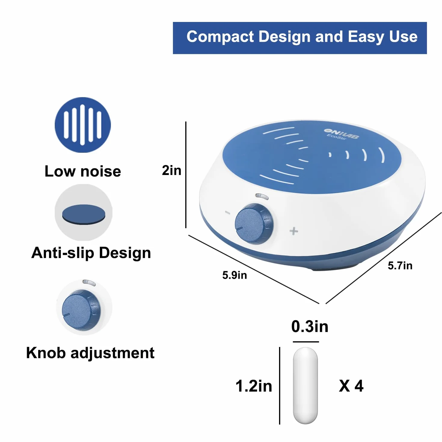 ONiLAB Magnetic Stirrer with 4PCS Stir Bars，Magnetic Mixer with Stirring Capacity 3000ml (No Heating)
