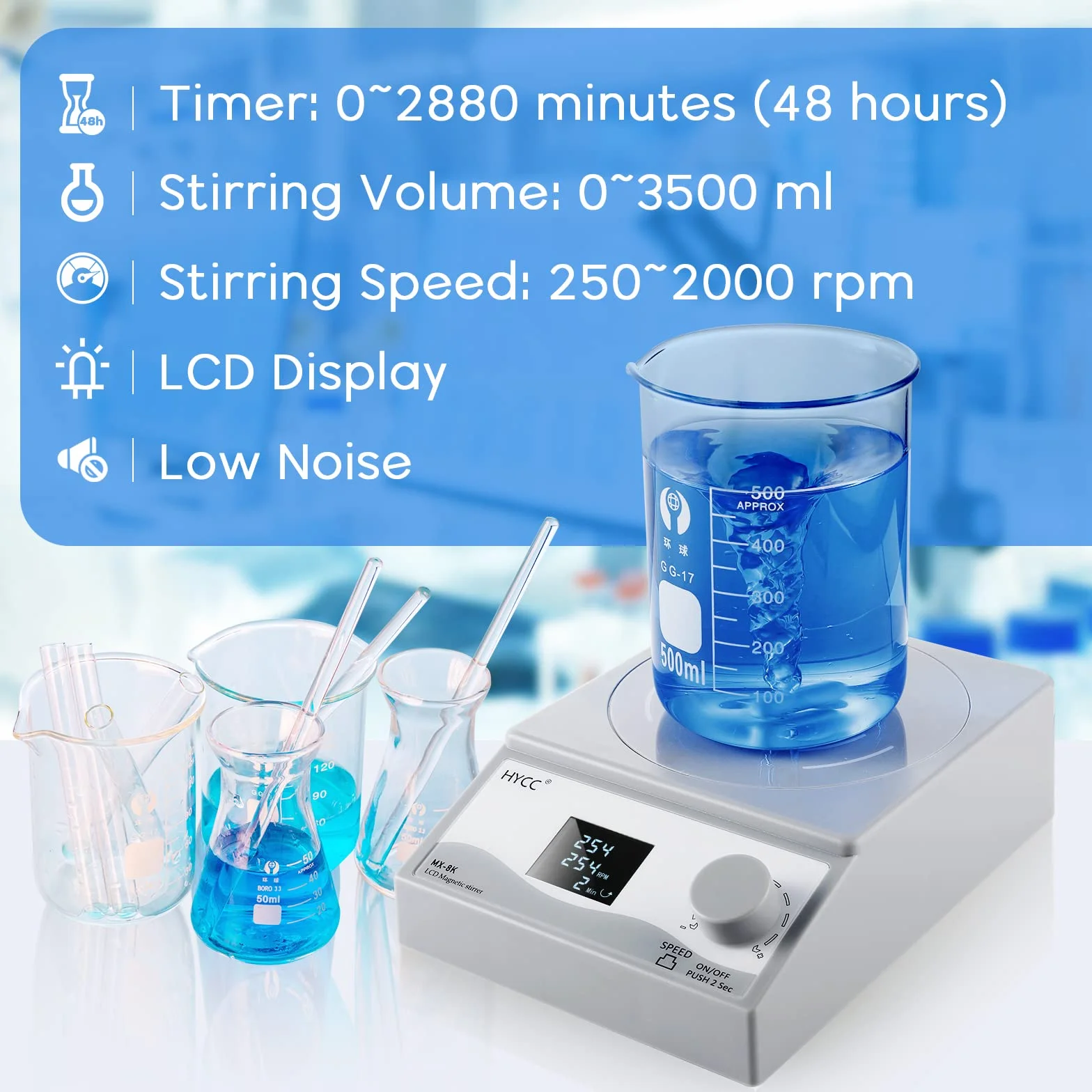 HYCC Cyfrowe mieszadło magnetyczne laboratorium magnetyczne mieszadło płytka z funkcją pomiaru czasu (typ mieszania wyświetlacza LCD)