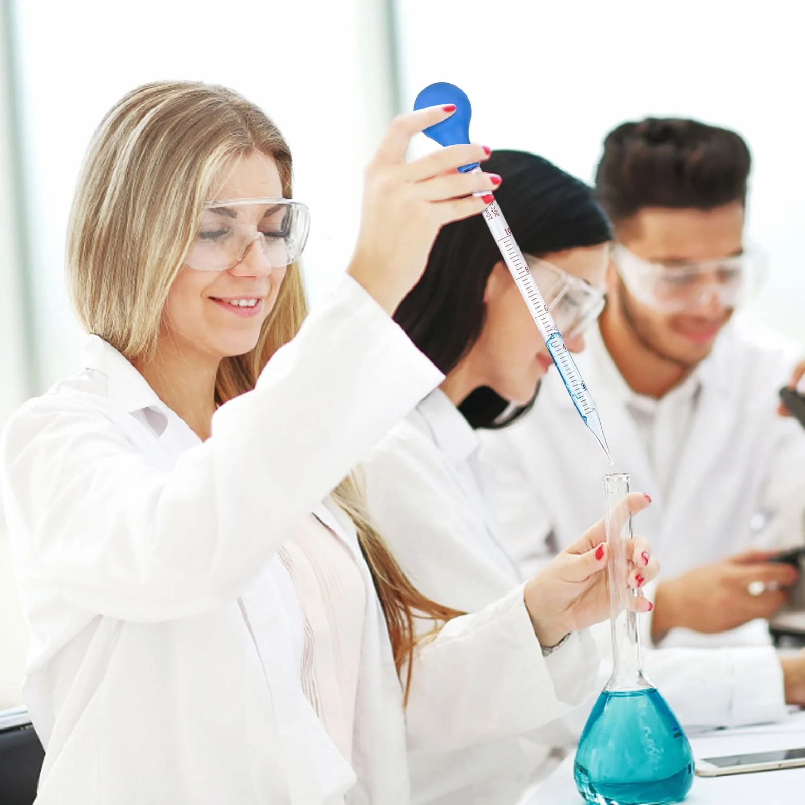 4 pipety 10 ml, pipeta szklana, pipeta szklana z 4 szczotkami do czyszczenia, kroplomierzem, pipetą do pomiaru, pipetą do laboratorium, szkoły, badań, żywności i medycyny