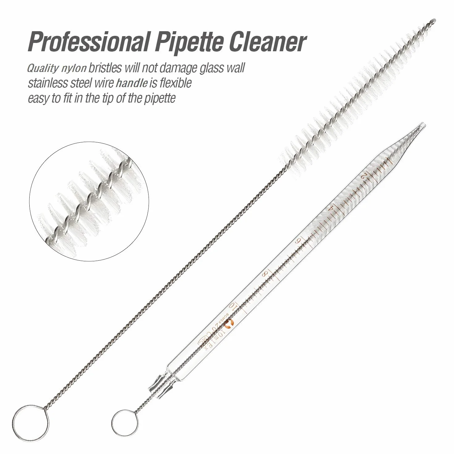 Szklana pipetka, kropla 10 ml, pipeta kropelowa, pipeta z gumową piłką do pipetowania x 2 + szczotka do czyszczenia x 1